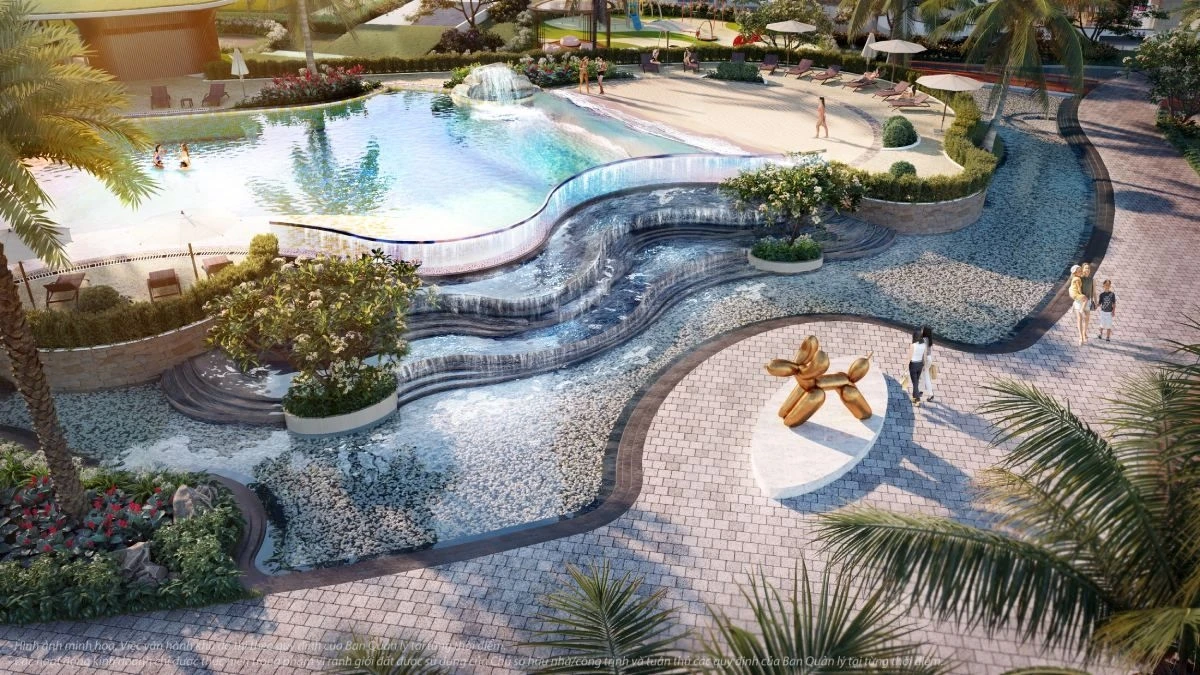 Thiết kế hồ bơi vô cực tràn bờ và thác nước nghệ thuật tại Vinhomes Grand Park