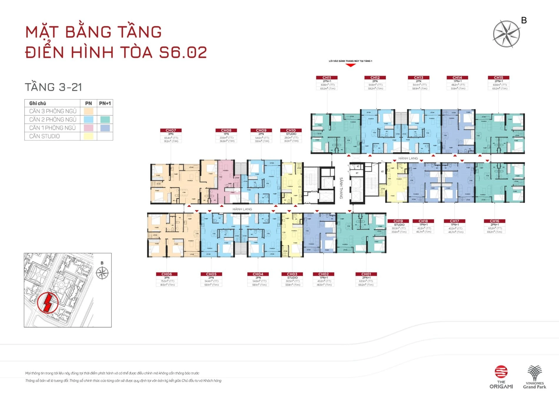 Bản vẽ mặt bằng tầng điển hình tầng 3 đến 21 tòa S6.02 The Origami Vinhomes Grand Park
