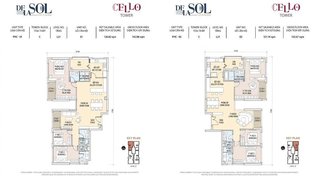 Bản vẽ layout căn hộ Penthouse PHC-01 và PHC-02 tháp Cello dự án De La Sol