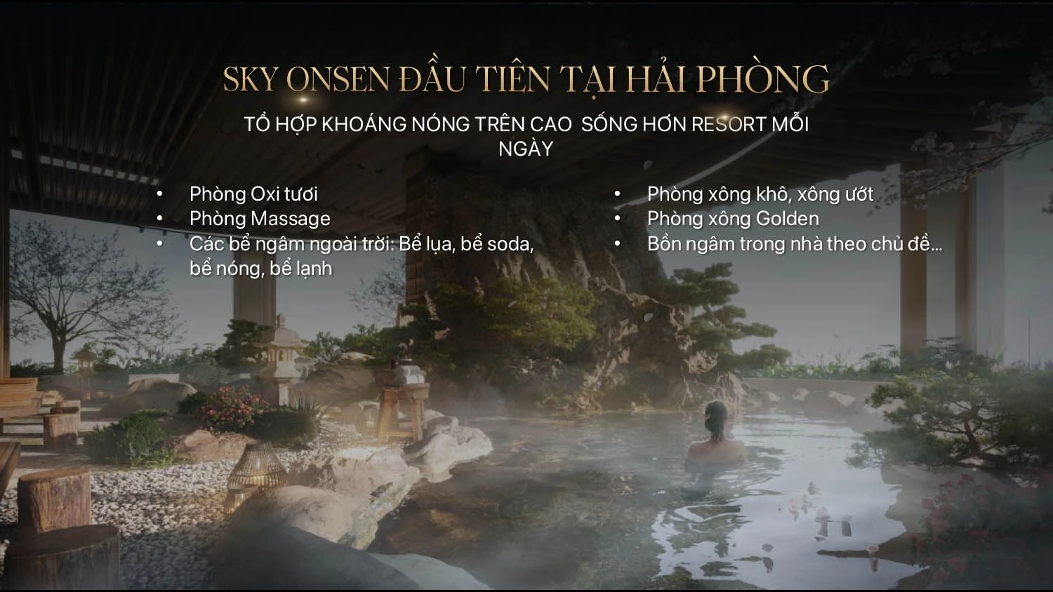 Khu khoáng nóng Sky Onsen trên cao với các phòng chức năng tại Golden Crown Hải Phòng.