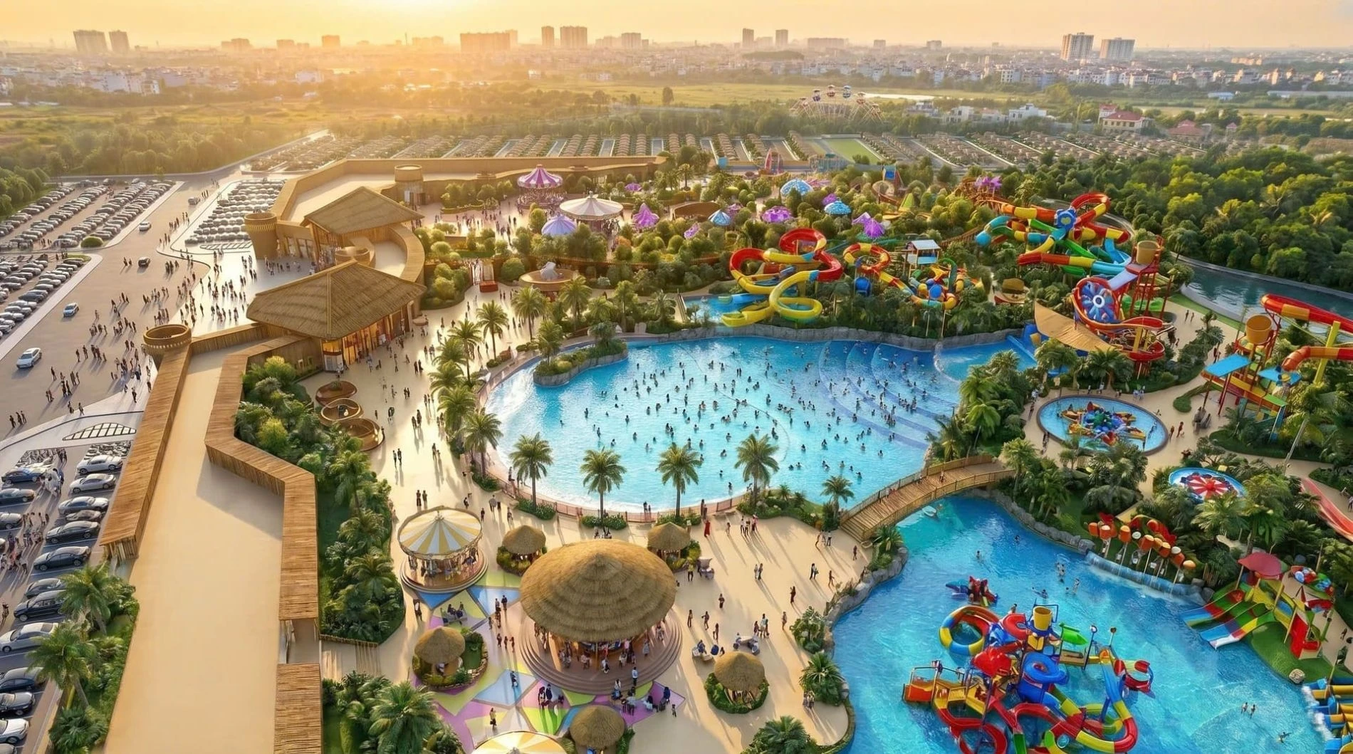 Toàn cảnh khu công viên nước khổng lồ VinWonders Ocean Park nhìn từ trên cao