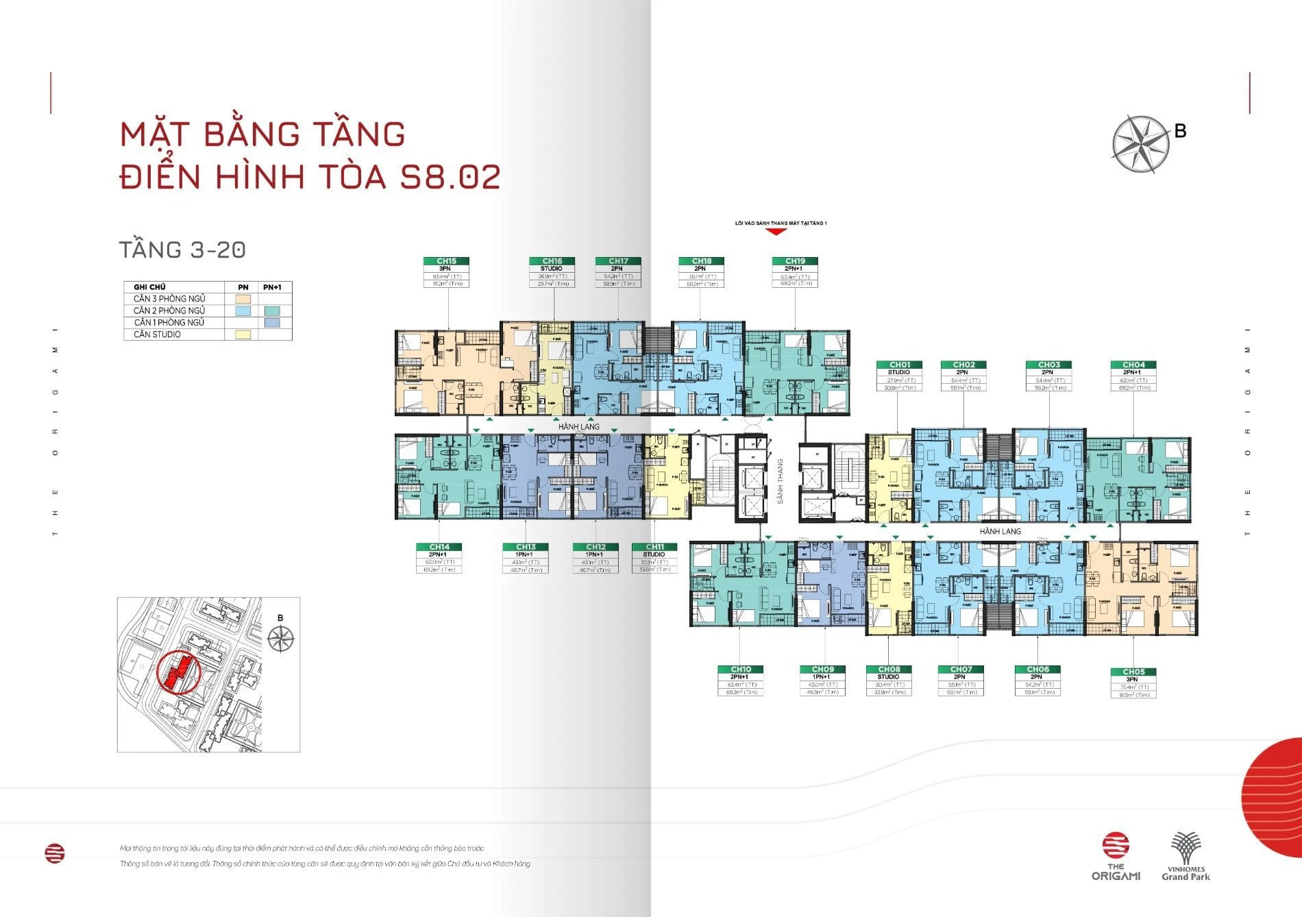 Chi tiết mặt bằng tầng 3 đến 20 tòa S8.02 phân khu The Origami