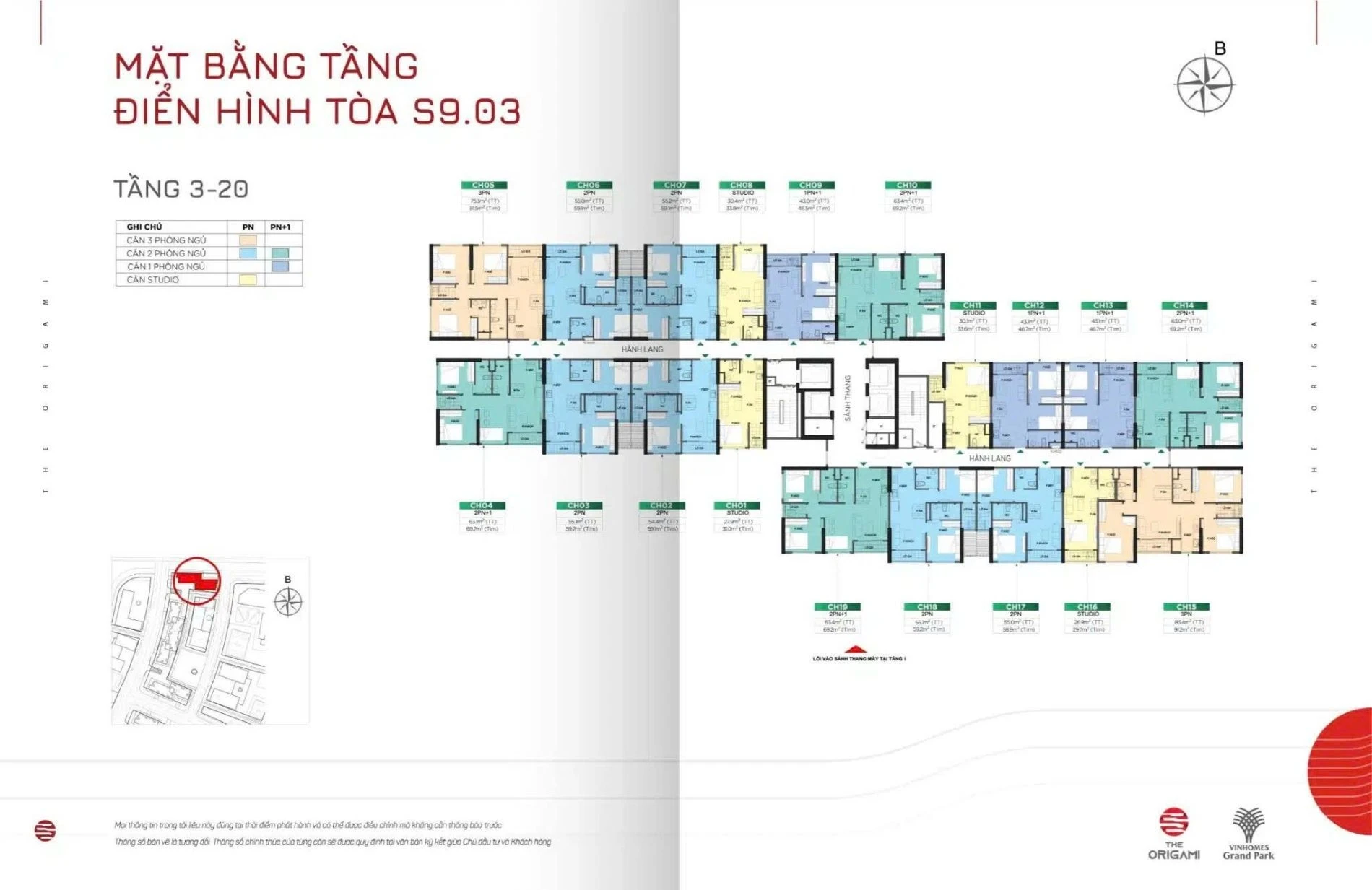 Bản vẽ mặt bằng tầng 3 đến 20 tòa S9.03 phân khu The Origami