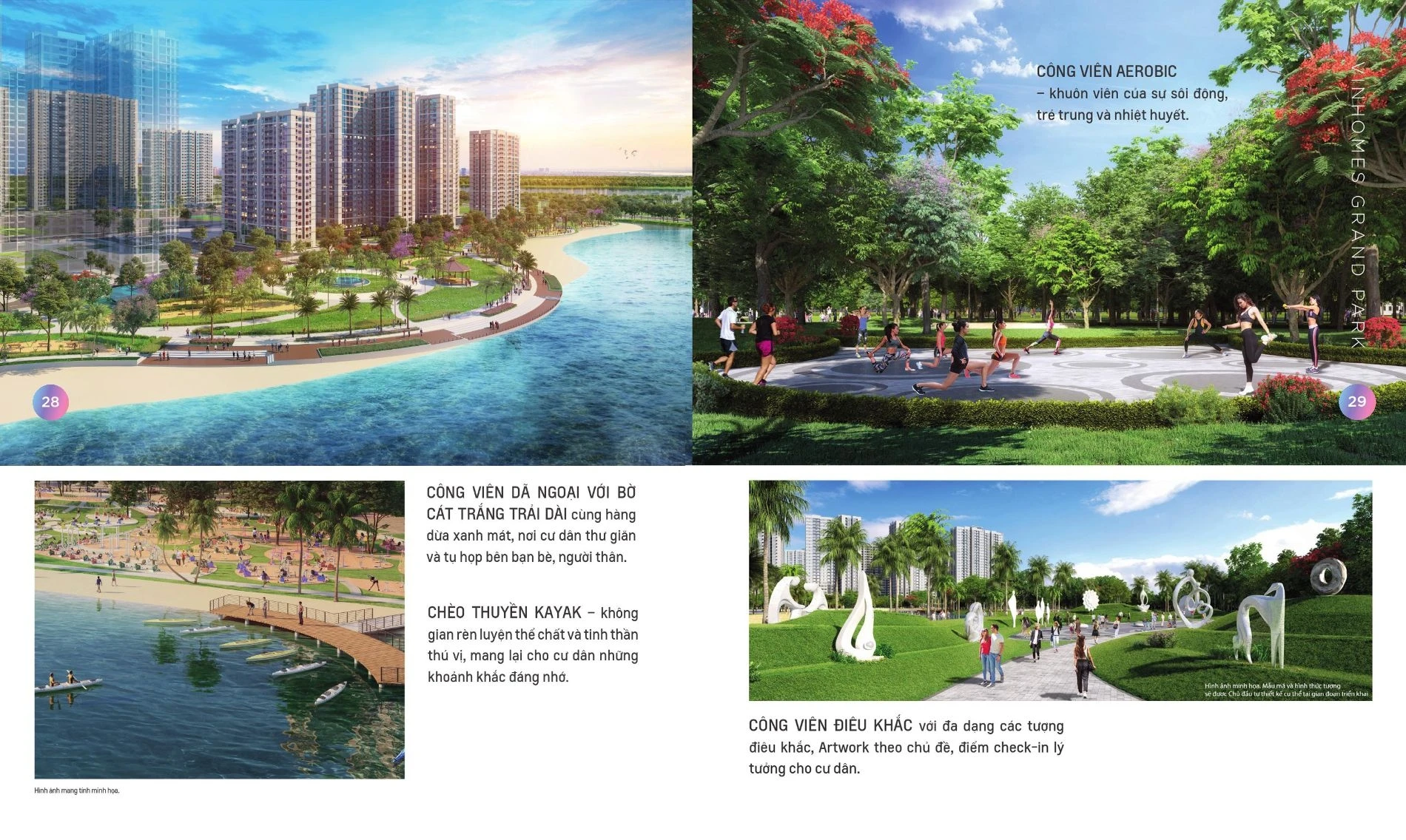 Khu vực chèo thuyền Kayak và bờ cát trắng tại công viên Vinhomes Grand Park