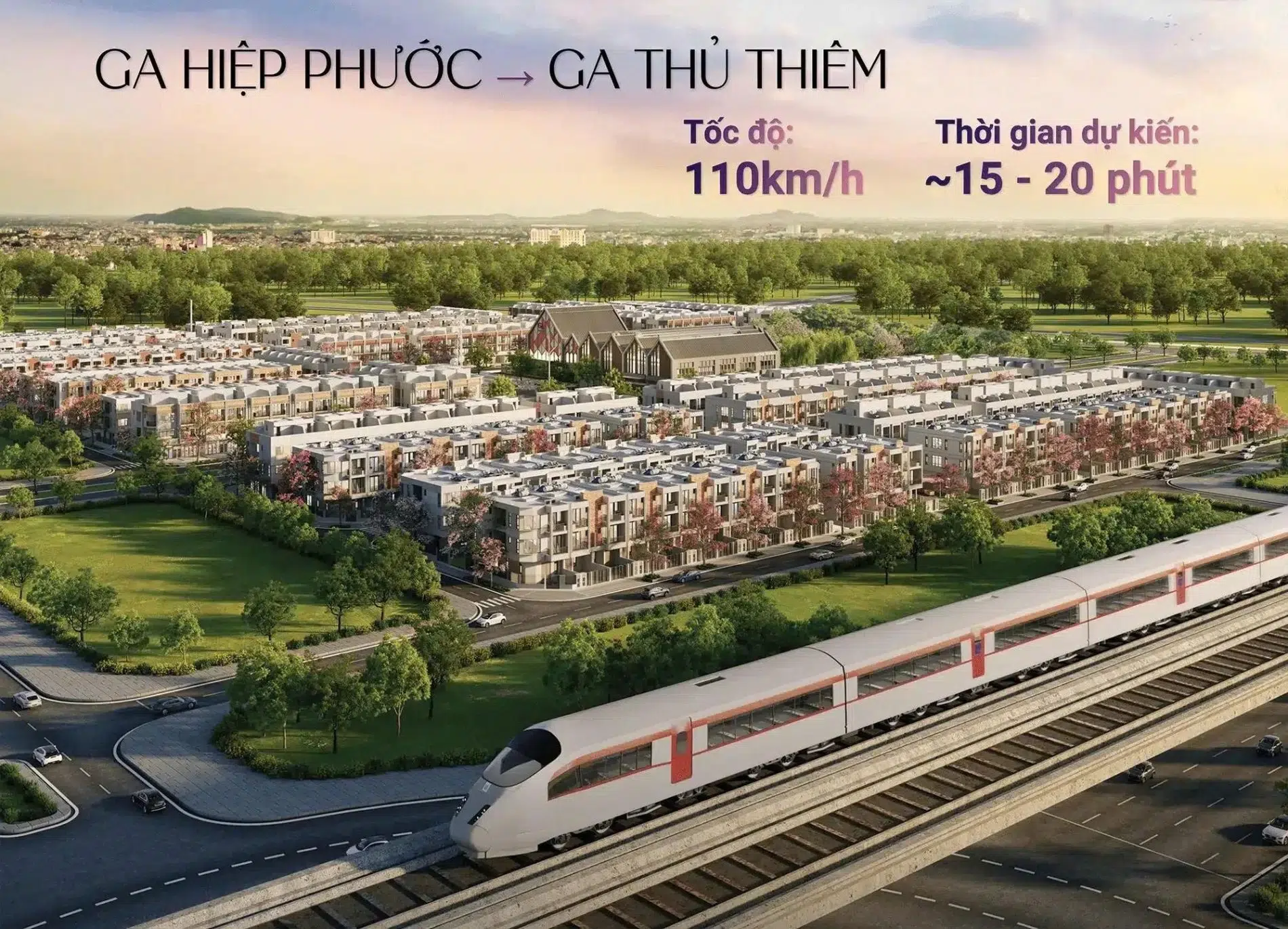 Phối cảnh tuyến metro Thủ Thiêm Long Thành chạy ngang qua khu nhà phố Spring Ville Nhơn Trạch