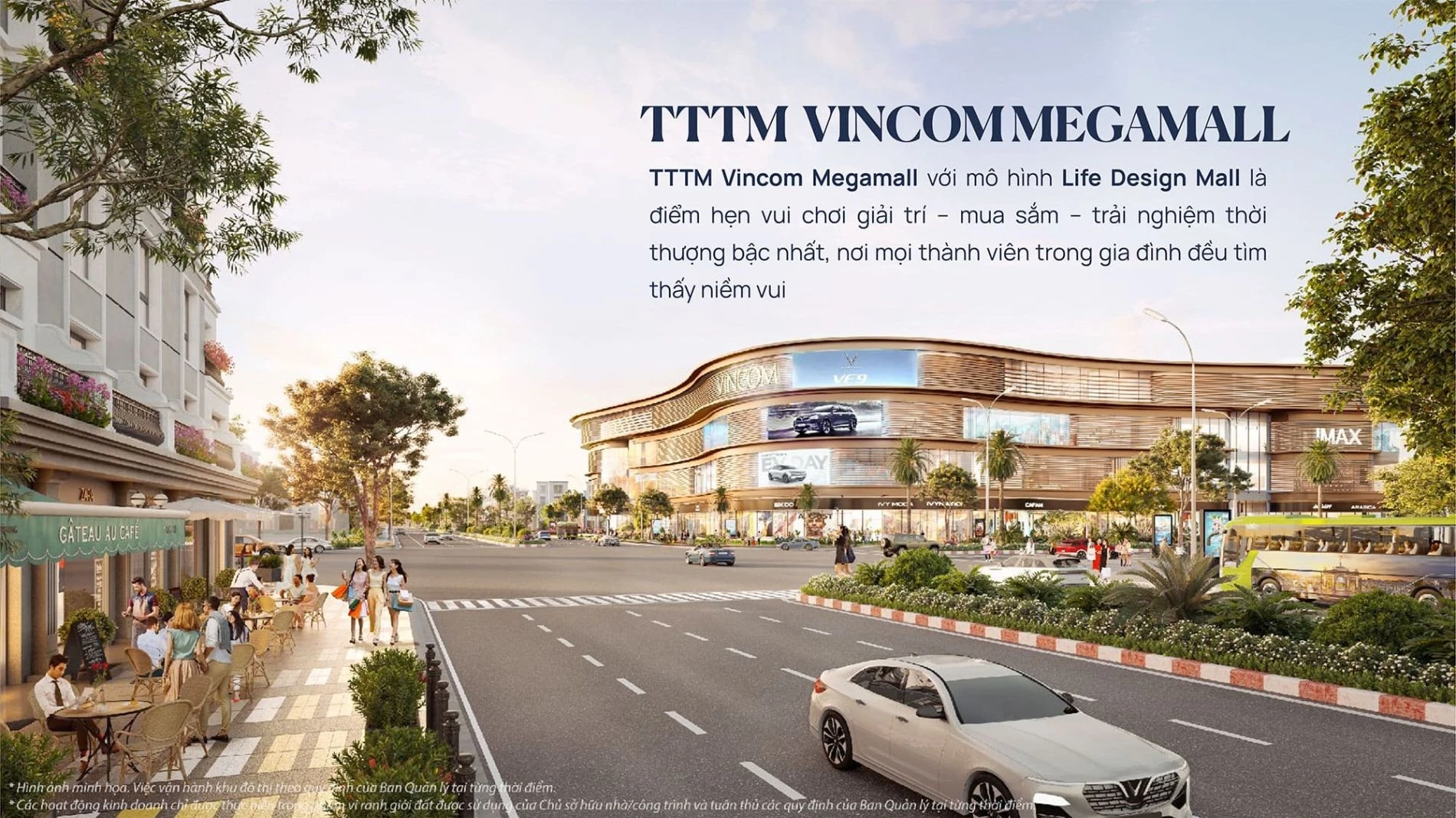 Phối cảnh mặt ngoài trung tâm thương mại Vincom Mega Mall tại Vinhomes Royal Island