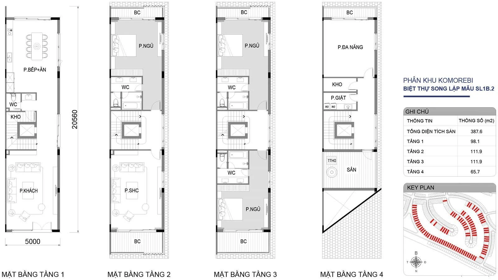 Thiết kế mặt bằng biệt thự song lập mẫu SL1B.2 diện tích 387.6 m2 dự án Vinhomes Royal Island
