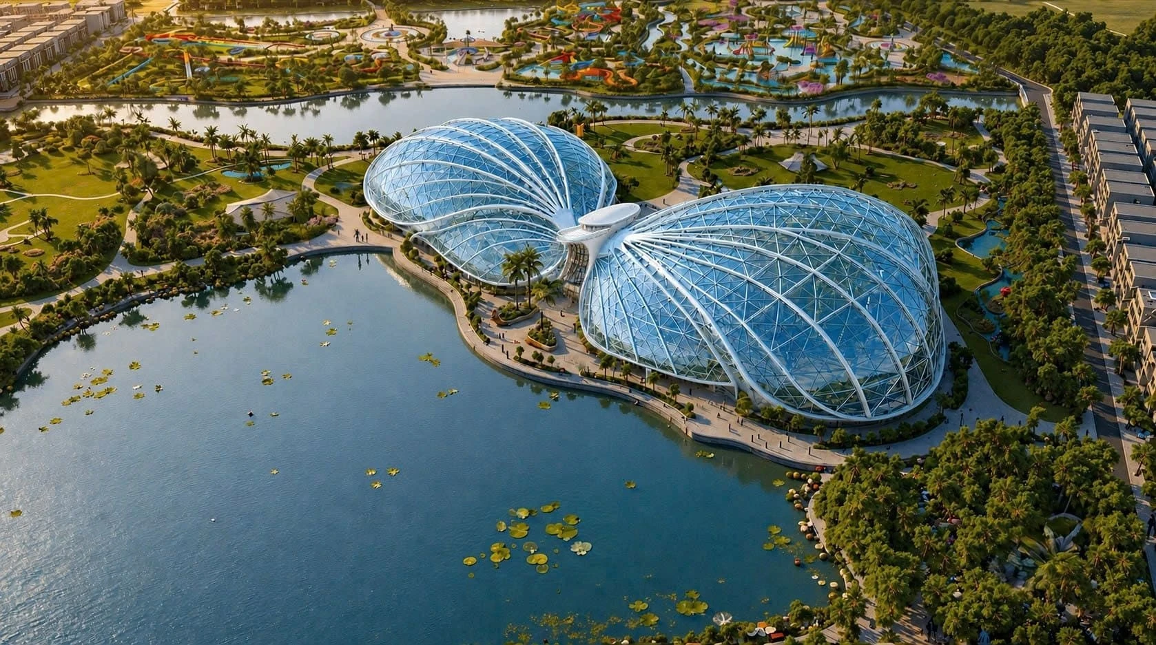 Kiến trúc mái vòm kính khổng lồ của công viên thực vật Botanica Park
