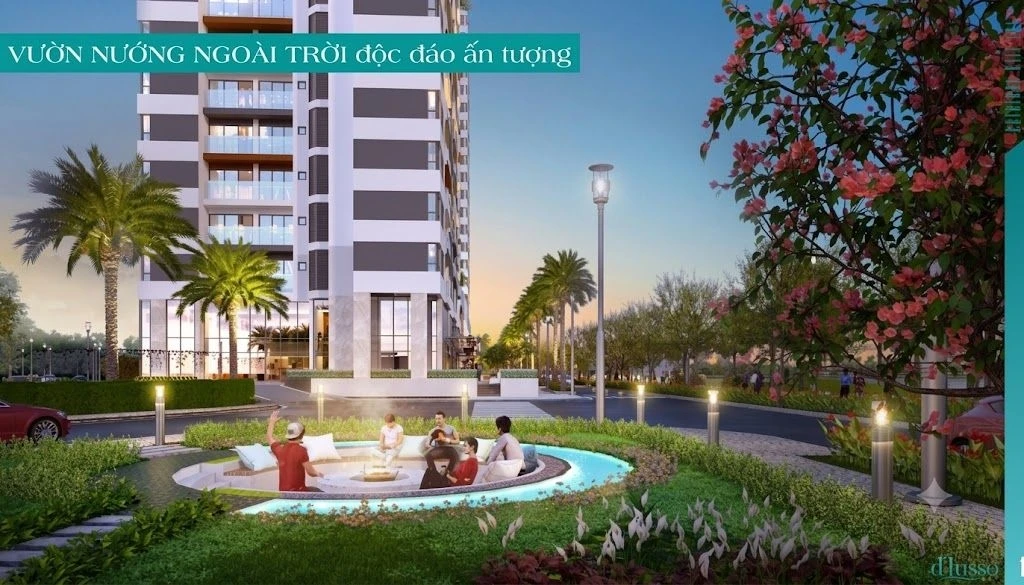 Nhóm bạn bè và gia đình tổ chức tiệc nướng tại khu BBQ ngoài trời của dự án D'lusso