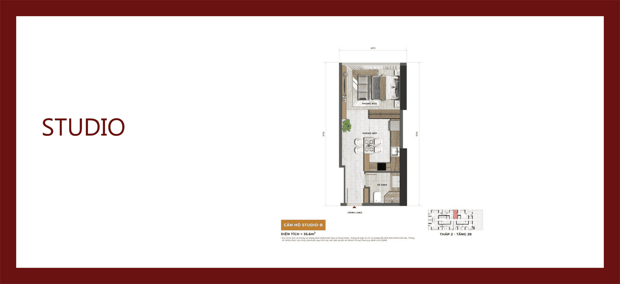 Layout thiết kế căn hộ Studio tại Sun Feliza Suites Cầu Giấy của chủ đầu tư Sun Group