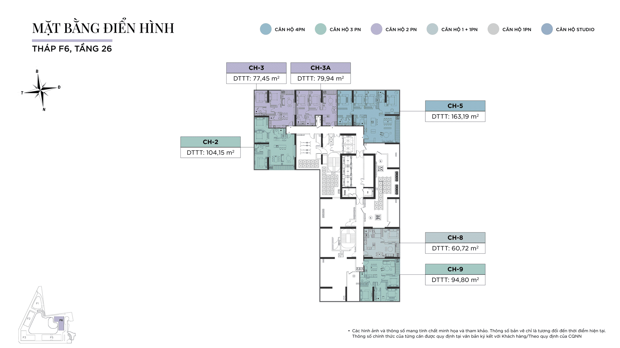 Mặt bằng điển hình Tầng 26, Tòa F6, Sun Feliza Suites được phát triển bởi Sun Group