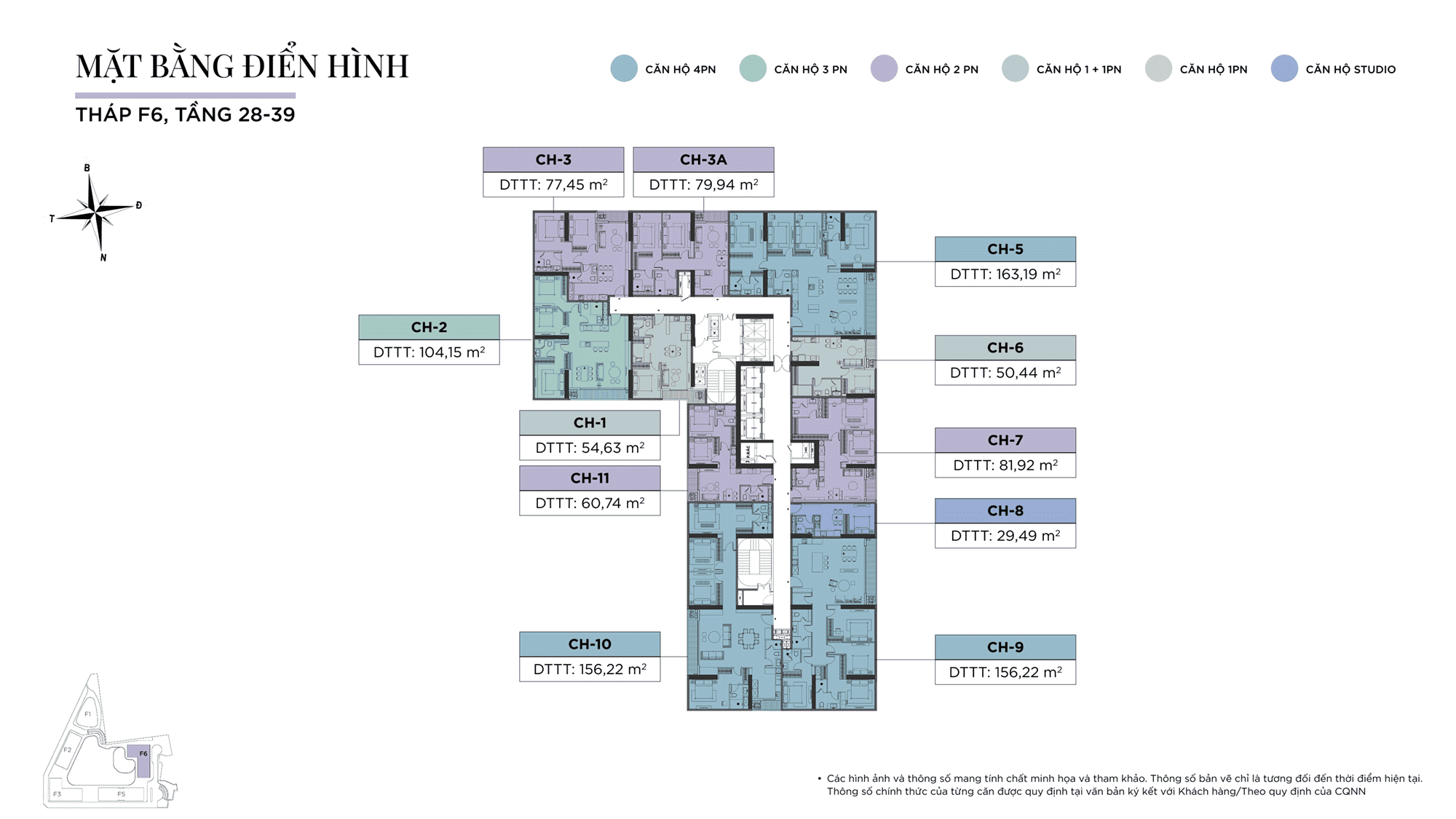 Mặt bằng điển hình Tầng 28 đến Tầng 39, Tòa F6, Sun Feliza Suites được phát triển bởi Sun Group