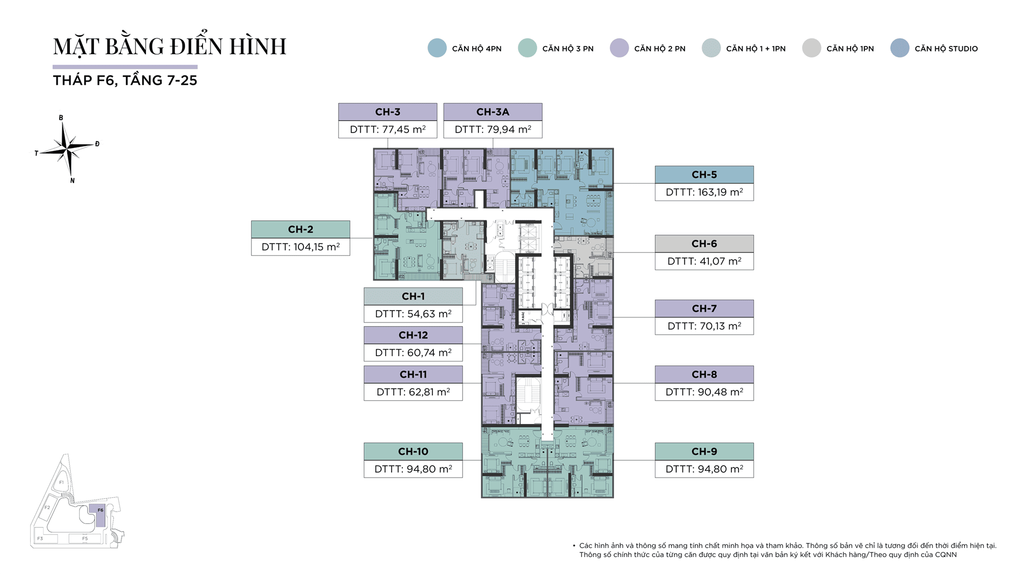 Mặt bằng điển hình Tầng 7 đến Tầng 25, Tòa F6, Sun Feliza Suites được phát triển bởi Sun Group