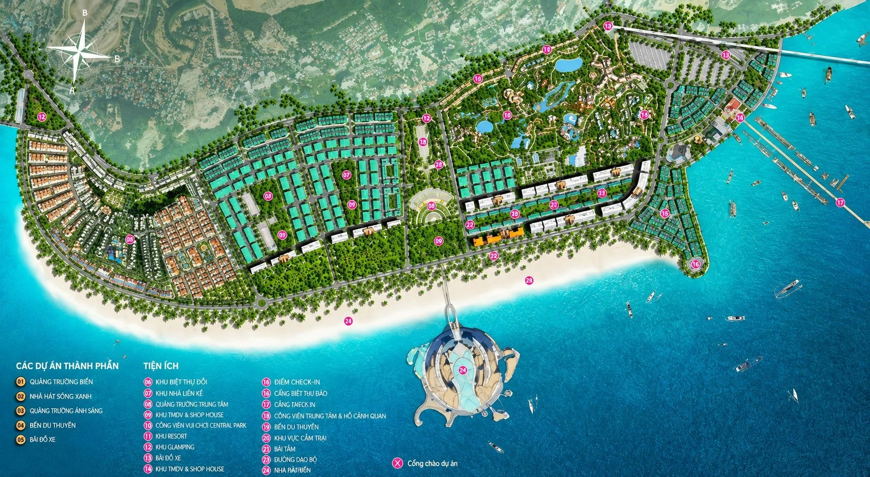 Bản đồ quy hoạch tổng thể hệ sinh thái tiện ích và các phân khu tại Sun Festo Town Hạ Long