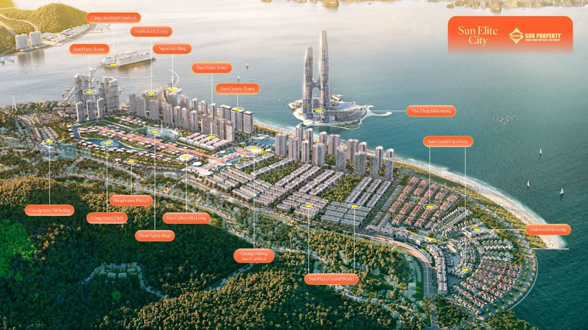 Sơ đồ quy hoạch tổng thể dự án Sun Festo Town Hạ Long với các phân khu và tiện ích nội khu