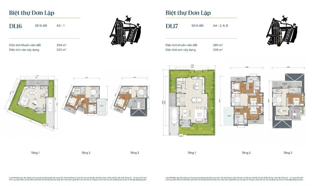 Bản vẽ chi tiết mặt bằng tầng biệt thự đơn lập mã DL16 diện tích 204m2 và DL17 diện tích 280m2