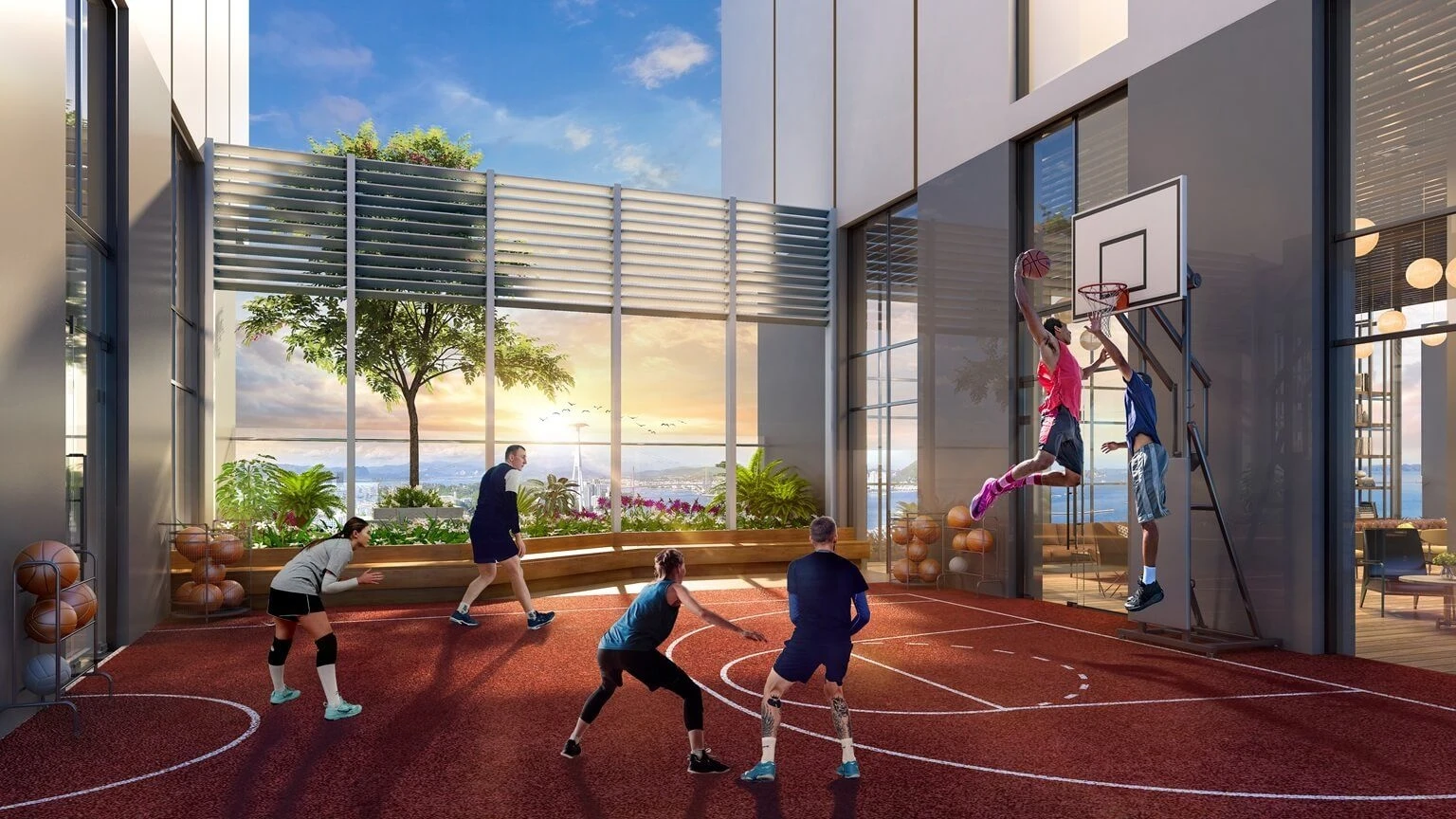 Khu vực sân bóng rổ trong nhà phục vụ cư dân Sun Elite City
