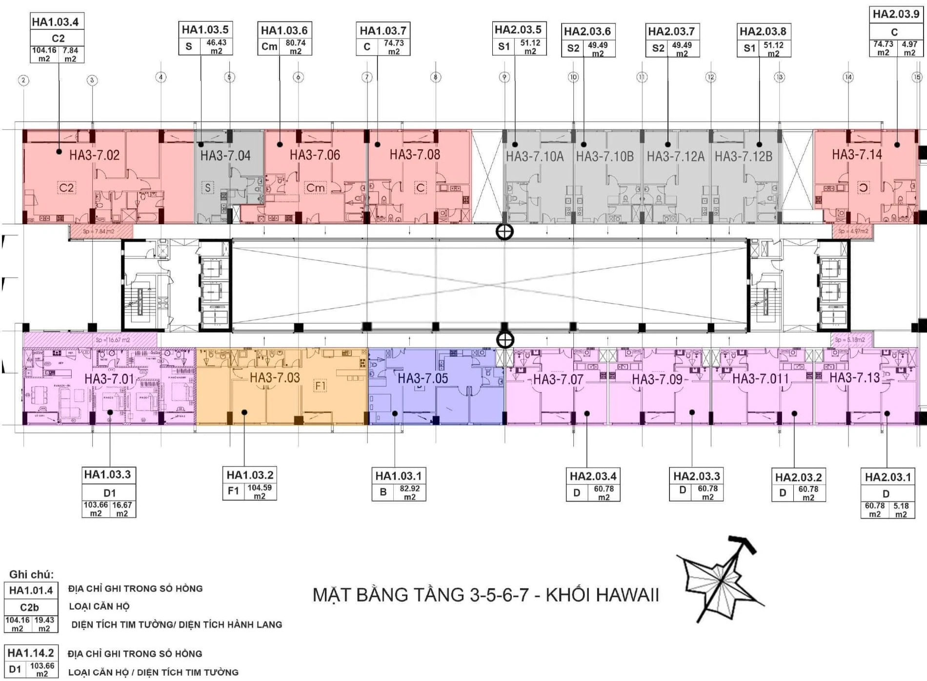 Sơ đồ mặt bằng tầng 3, 5, 6, 7 tháp Hawaii dự án New City Thủ Thiêm