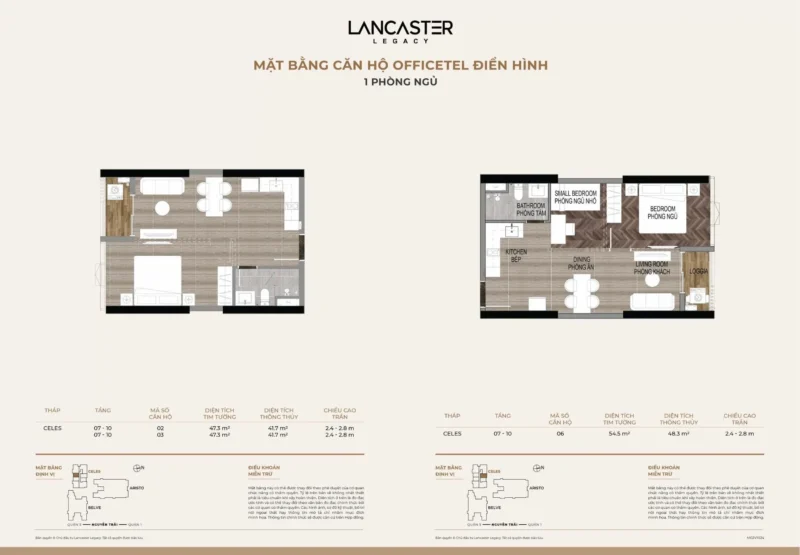 Layout căn hộ Officetel - Lancaster Legacy