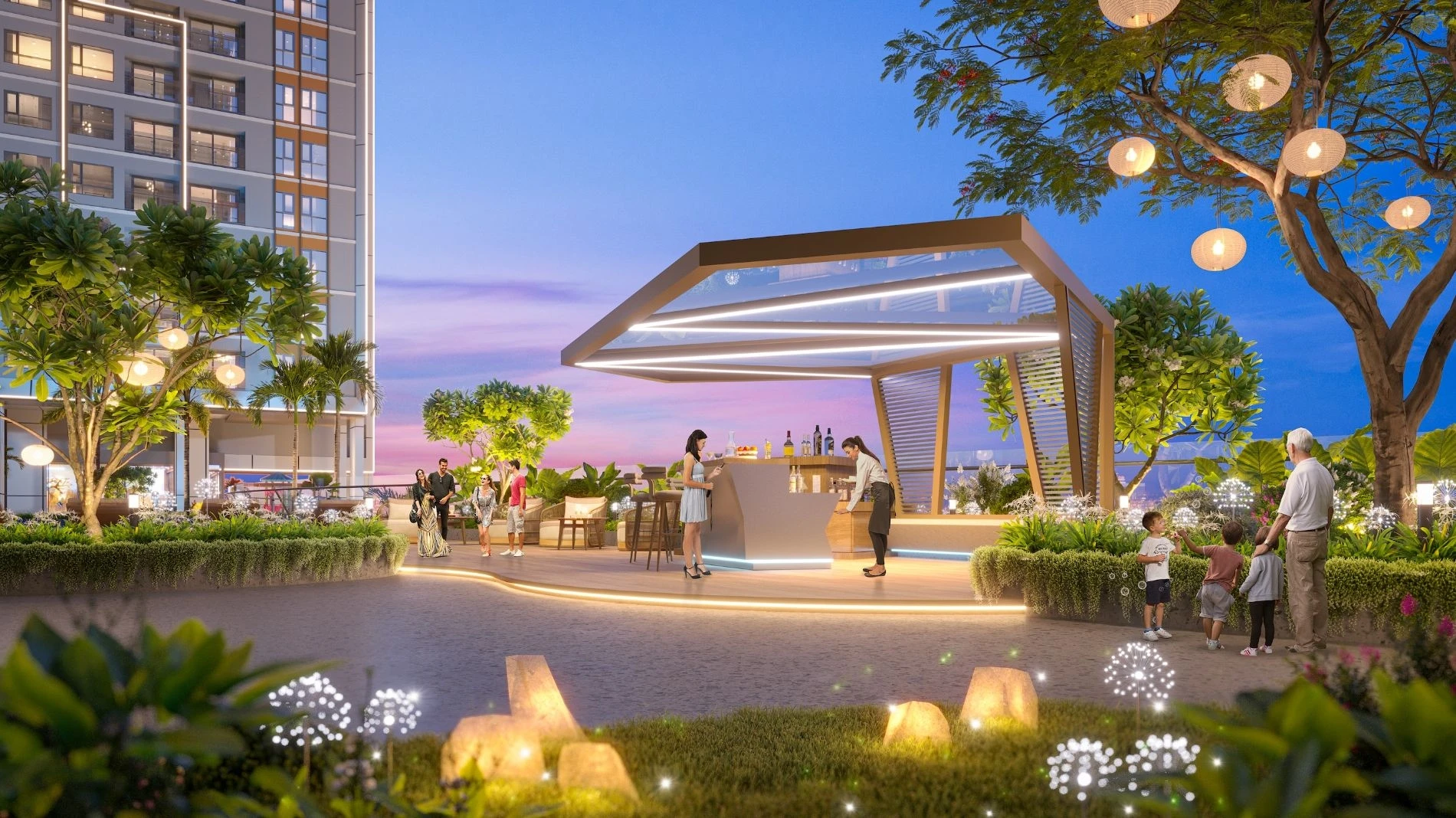 Thiết kế chòi Bar ngoài trời lấy cảm hứng từ nghệ thuật gấp giấy Origami Nhật Bản tại Essensia Sky