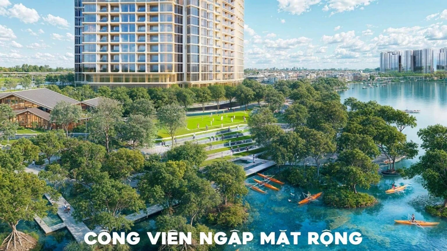 Hệ sinh thái rừng ngập mặn đan xen với các lối đi bộ bằng gỗ và dòng kênh chèo thuyền