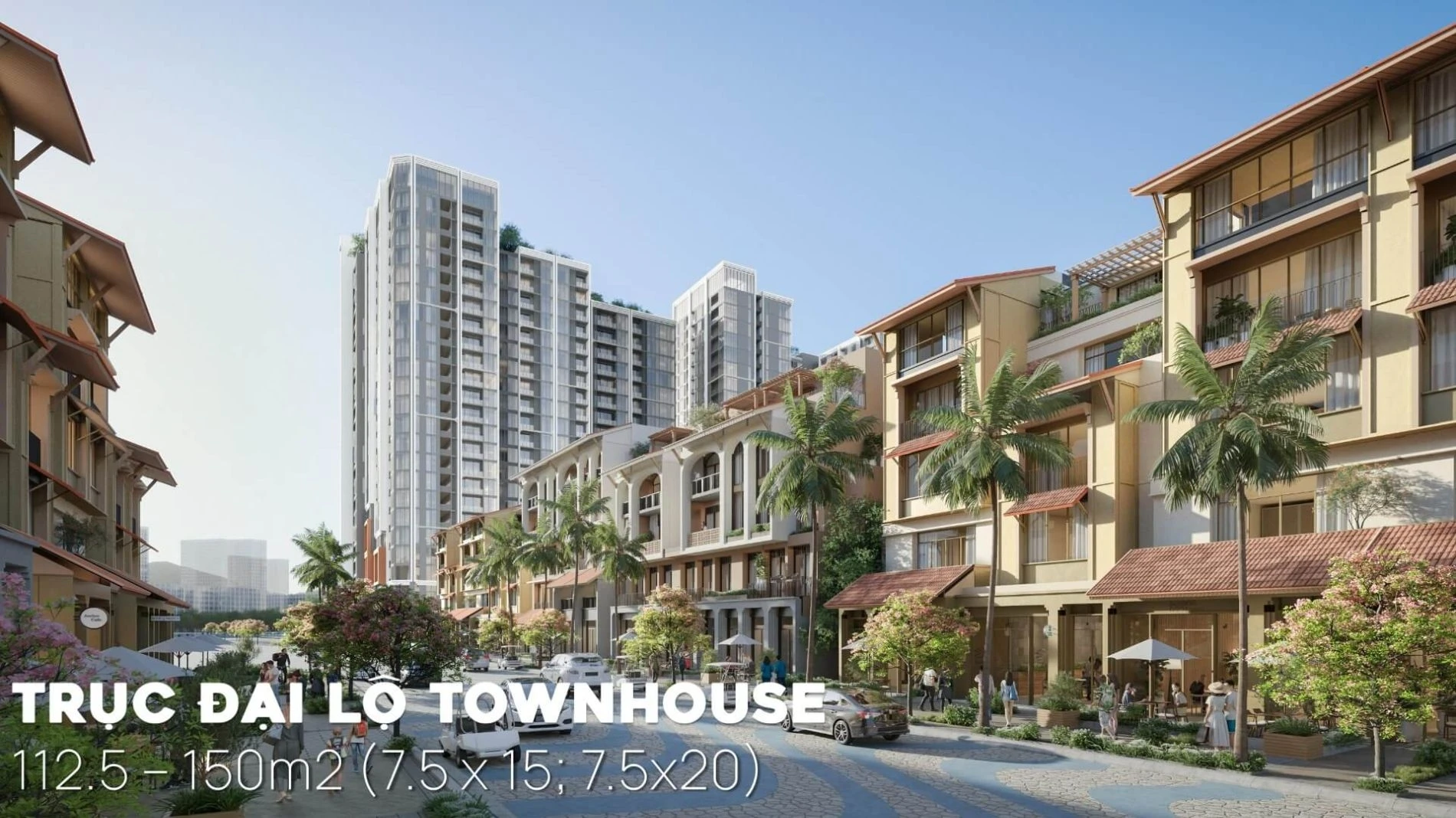 Phối cảnh dãy nhà phố thương mại Townhouse diện tích 112.5 - 150m2