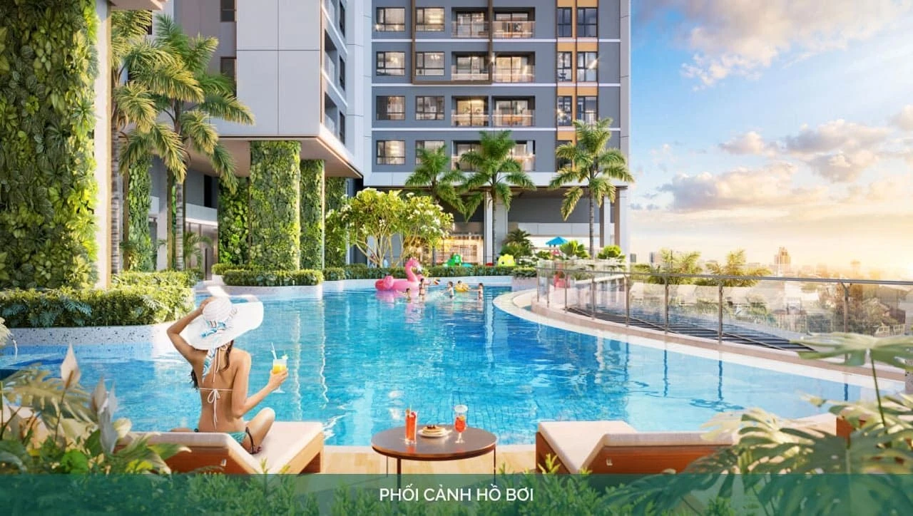 Phối cảnh hồ bơi gia nhiệt sang trọng tại Happy One Sora