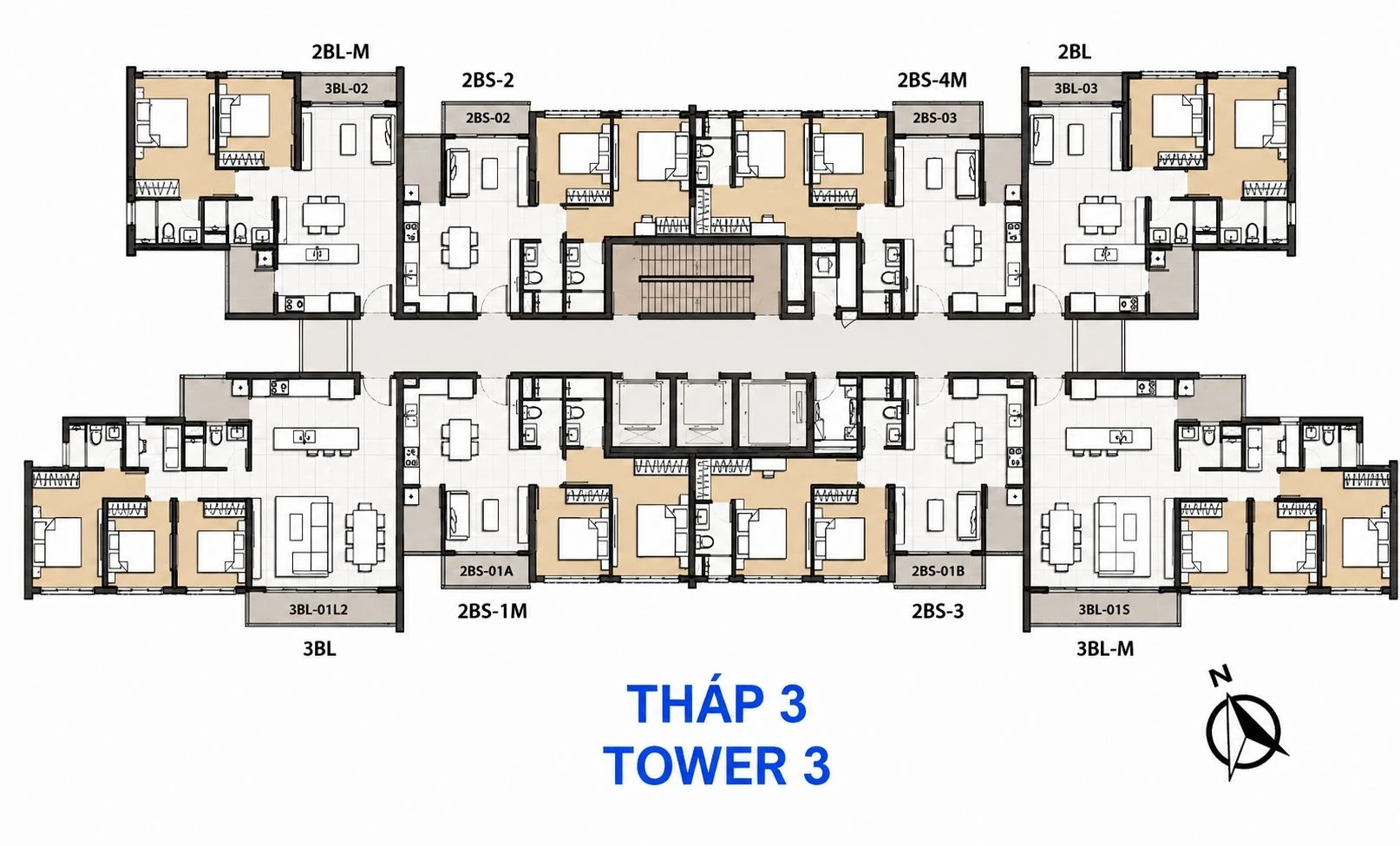 Bản vẽ mặt bằng tầng điển hình tháp 3 dự án Palm Heights