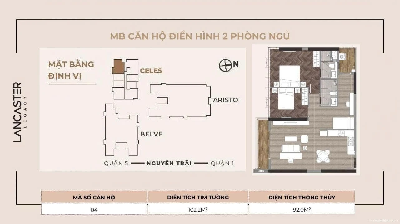 Bản vẽ chi tiết căn hộ 2 phòng ngủ diện tích 102.2m2 dự án Lancaster Legacy