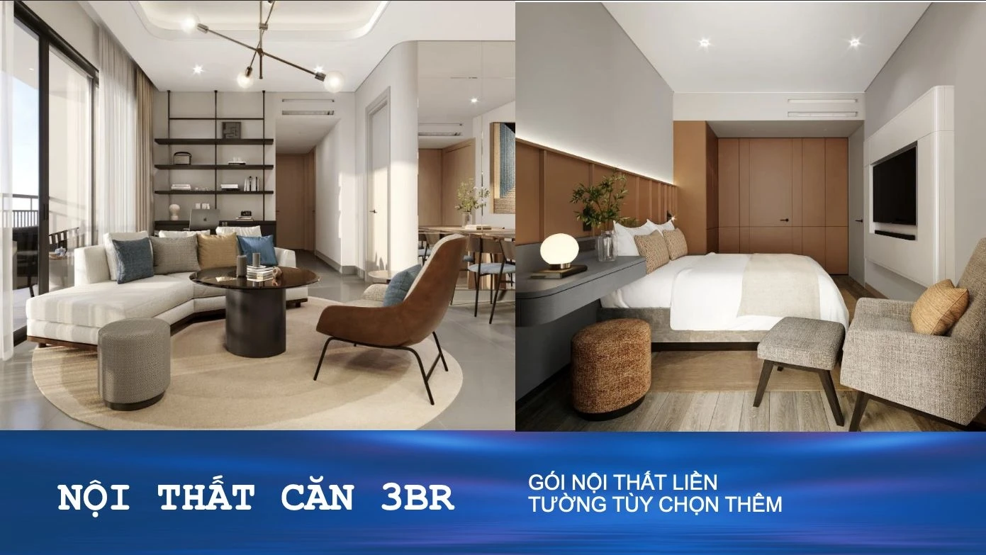 Không gian nội thất sang trọng của căn hộ 3 phòng ngủ The Pathway Sầm Sơn