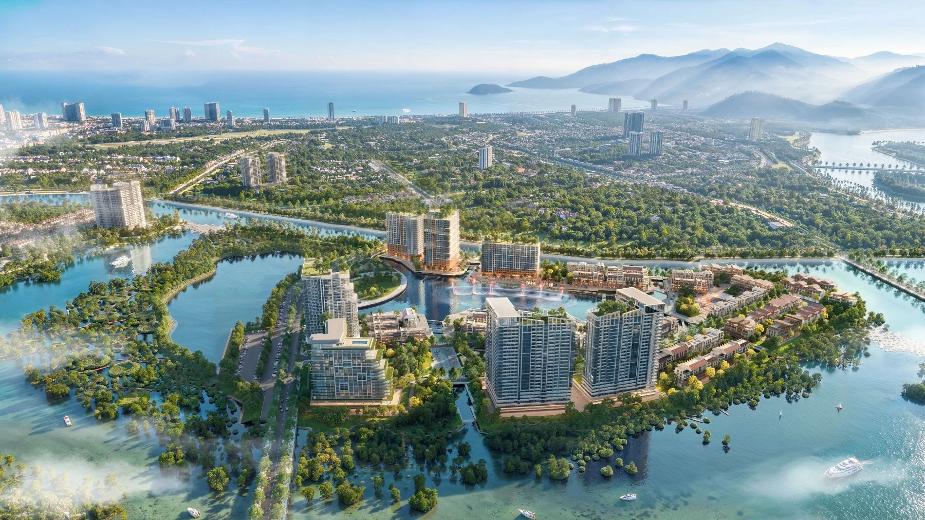 Phối cảnh tổng thể dự án Đảo Festival Island Charmora City Nha Trang nhìn từ trên cao