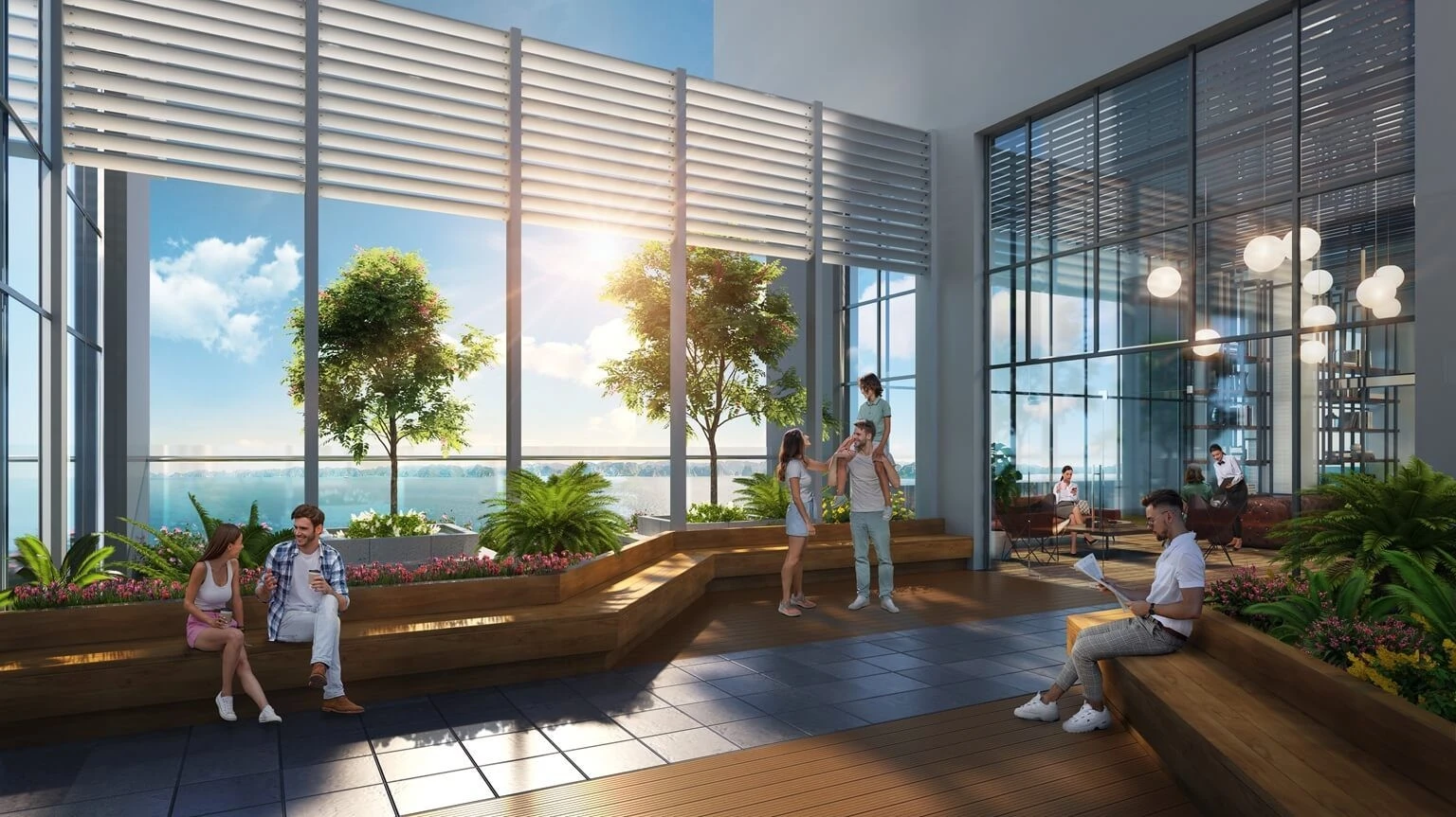Khu vườn dạo bộ trong nhà ngập tràn ánh sáng tự nhiên và cây xanh