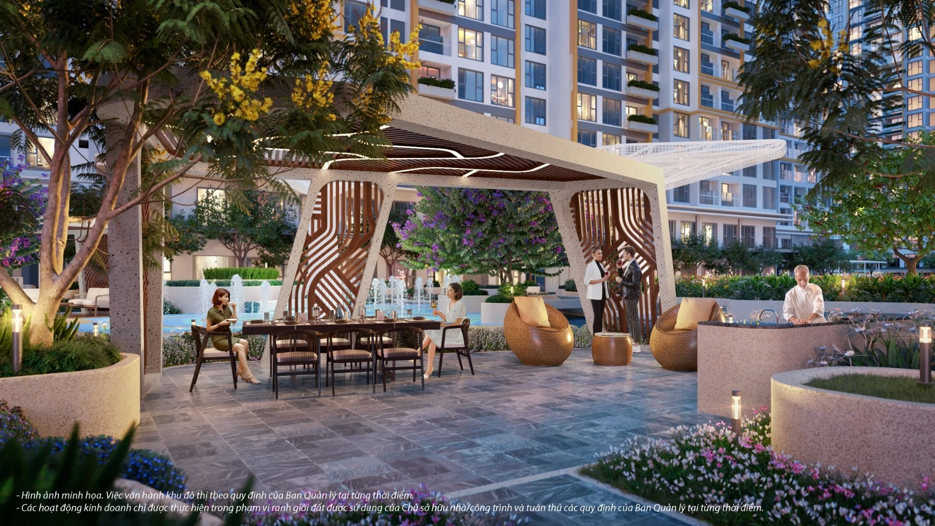 Cư dân tận hưởng không gian tiệc nướng BBQ ngoài trời tại Lumiere Boulevard