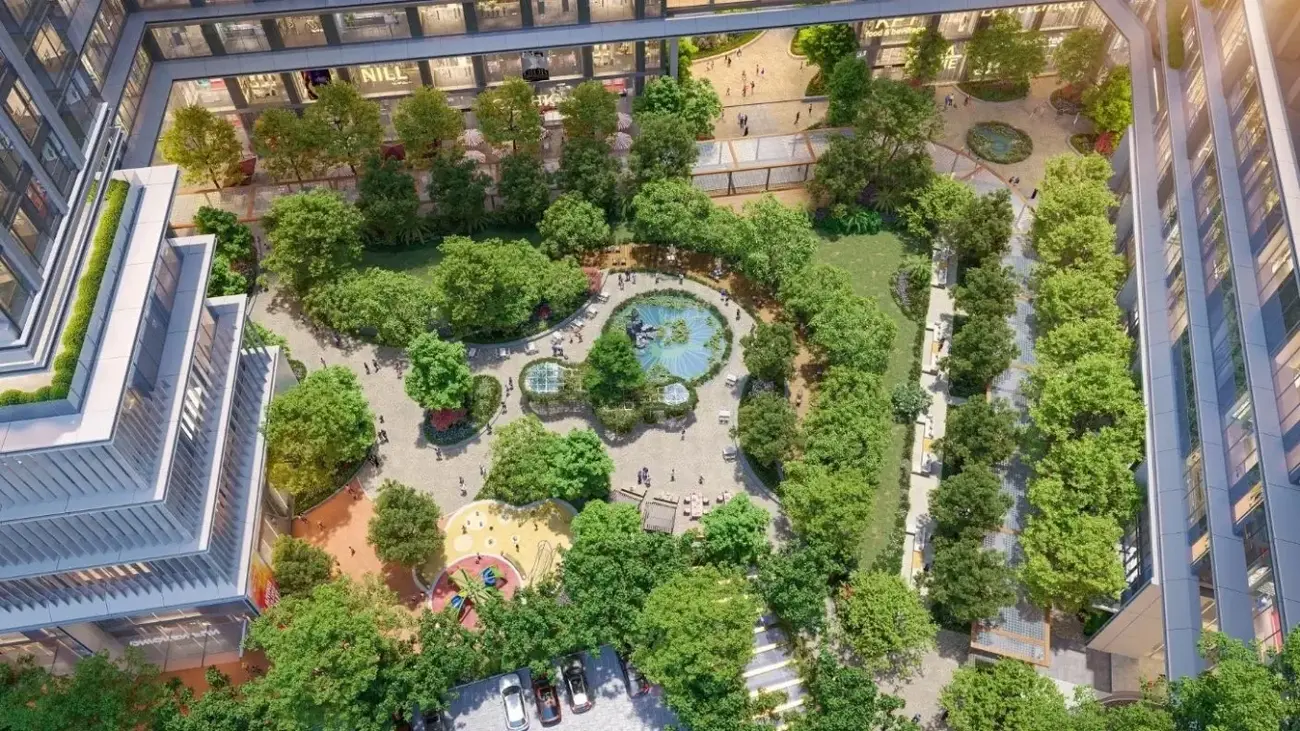 Khuôn viên xanh rộng hơn 11.000 m2 tại Sun Feliza Suites Cầu Giấy. Ảnh: Sun Property
