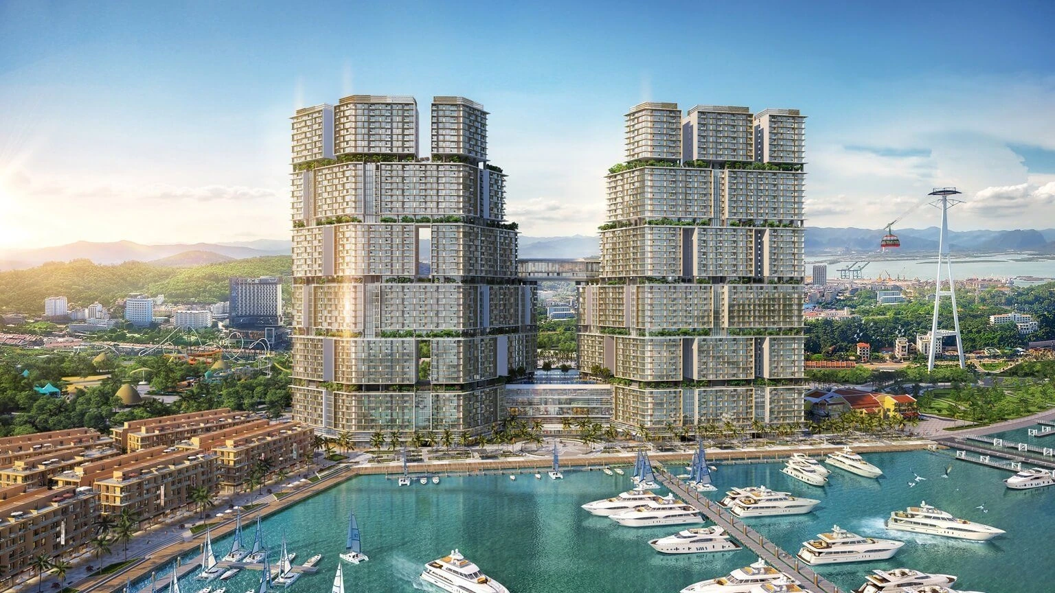 Tòa tháp đôi kết nối bằng cầu kính trên cao tại Sun Elite City Hạ Long