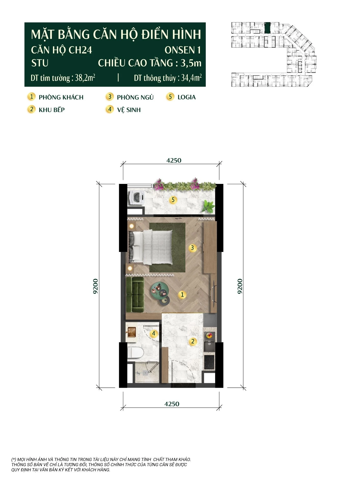 Bản vẽ kỹ thuật căn hộ Studio CH24 diện tích 34.4m2 tại tháp Onsen 1
