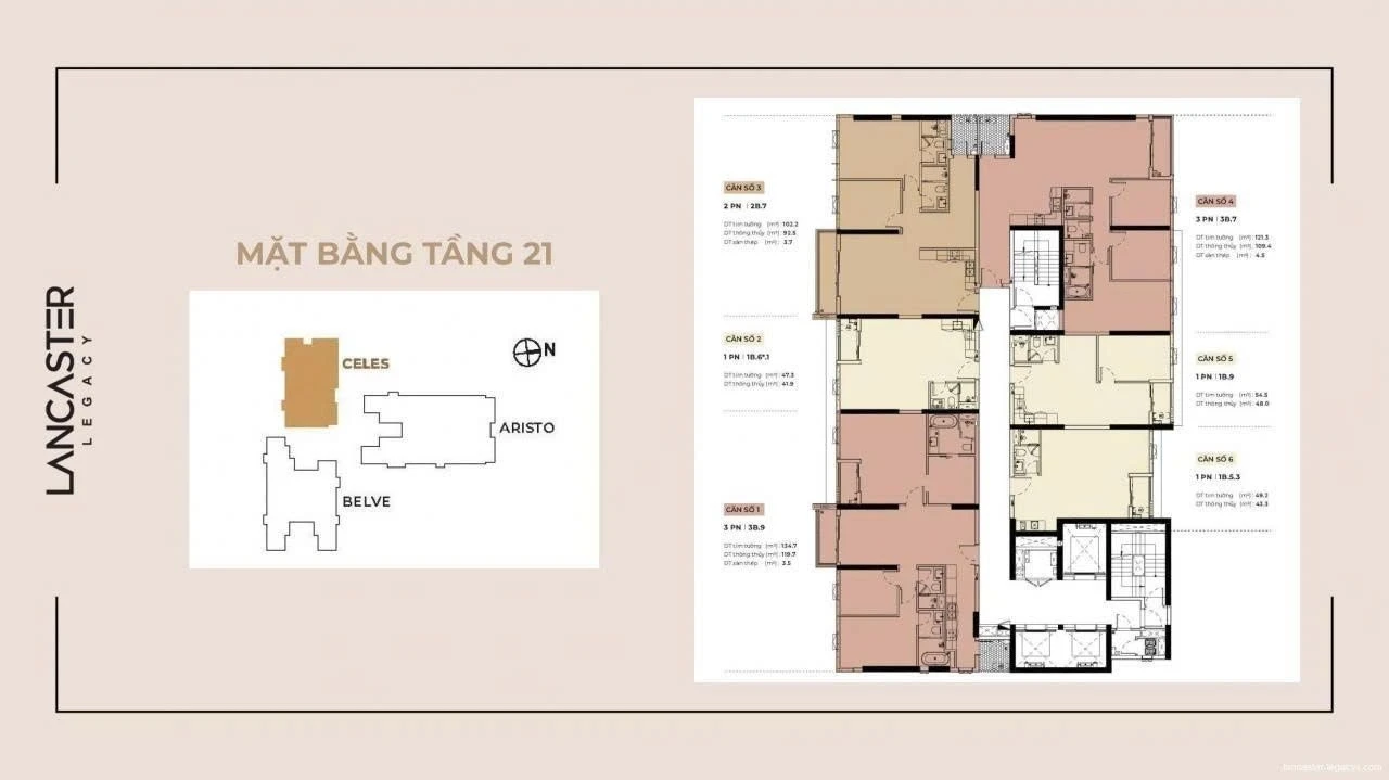 Bố trí mặt bằng tầng 21 tháp Celes Lancaster Legacy với thiết kế tối ưu tầm nhìn