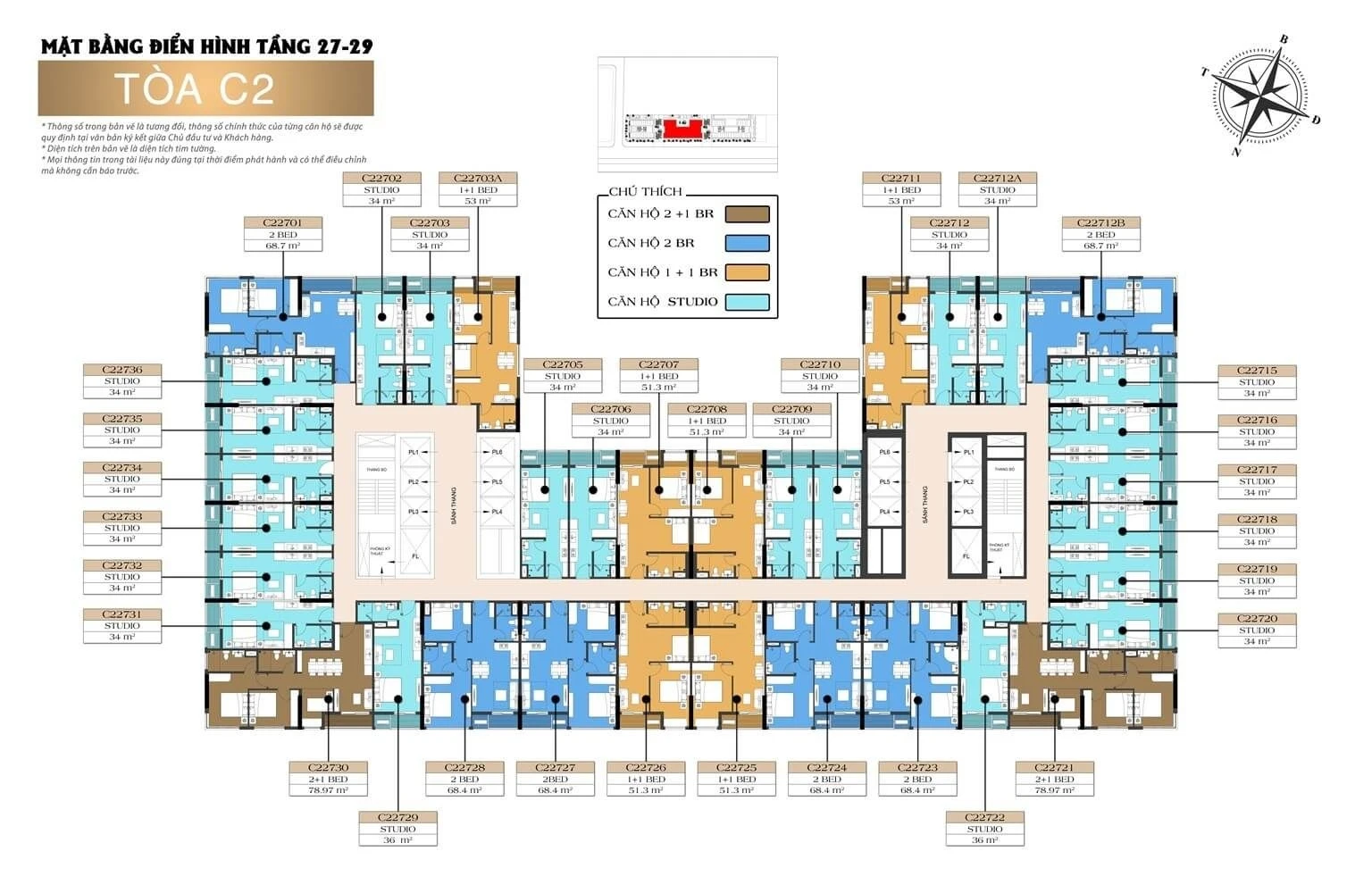 Sơ đồ mặt bằng thiết kế tầng 27 đến tầng 29 tòa C2 dự án Sun Centro Town Hạ Long