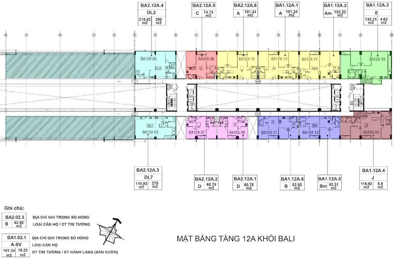 Bản vẽ mặt bằng tầng 12A tháp Bali dự án New City Thủ Thiêm