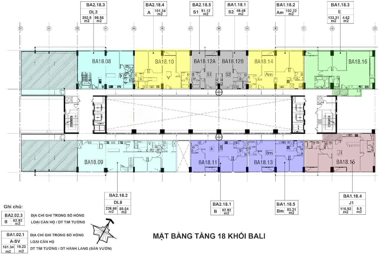 Chi tiết mặt bằng tầng 18 khối Bali dự án New City Thủ Thiêm