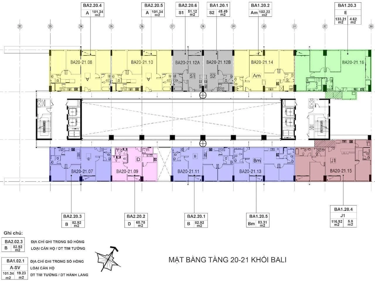 Bản vẽ mặt bằng tầng 20 và 21 tháp Bali New City Thủ Thiêm