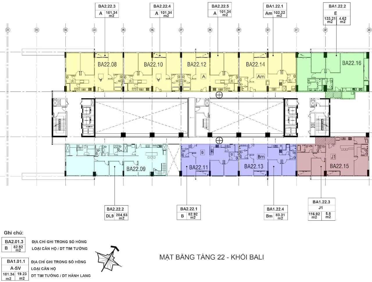 Sơ đồ mặt bằng tầng 22 tháp Bali dự án New City Thủ Thiêm
