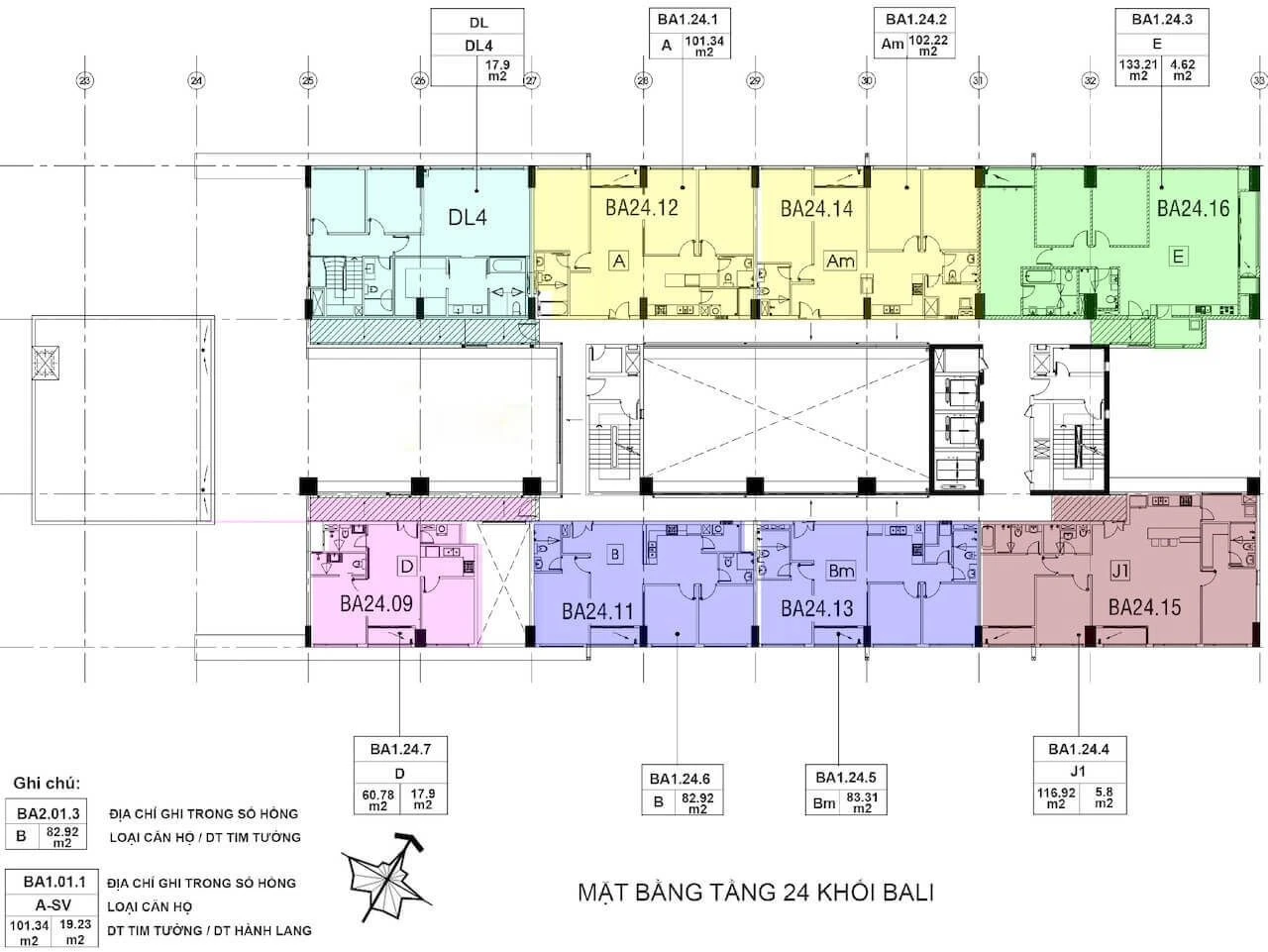 Chi tiết mặt bằng tầng 24 tháp Bali dự án New City Thủ Thiêm
