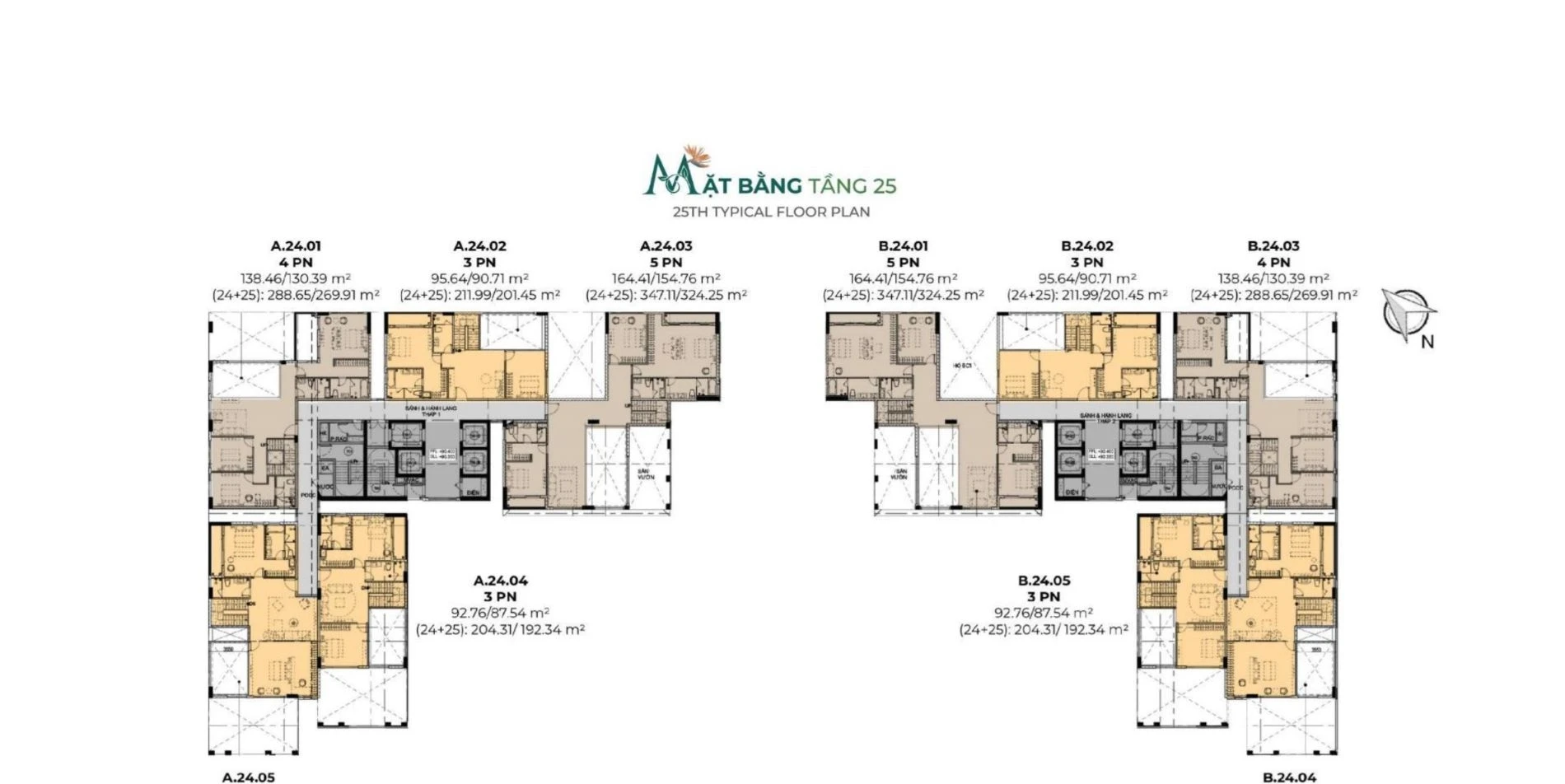 Sơ đồ mặt bằng tầng 25 dự án Essensia Sky cho thấy thiết kế tầng trên của các căn Penthouse duplex