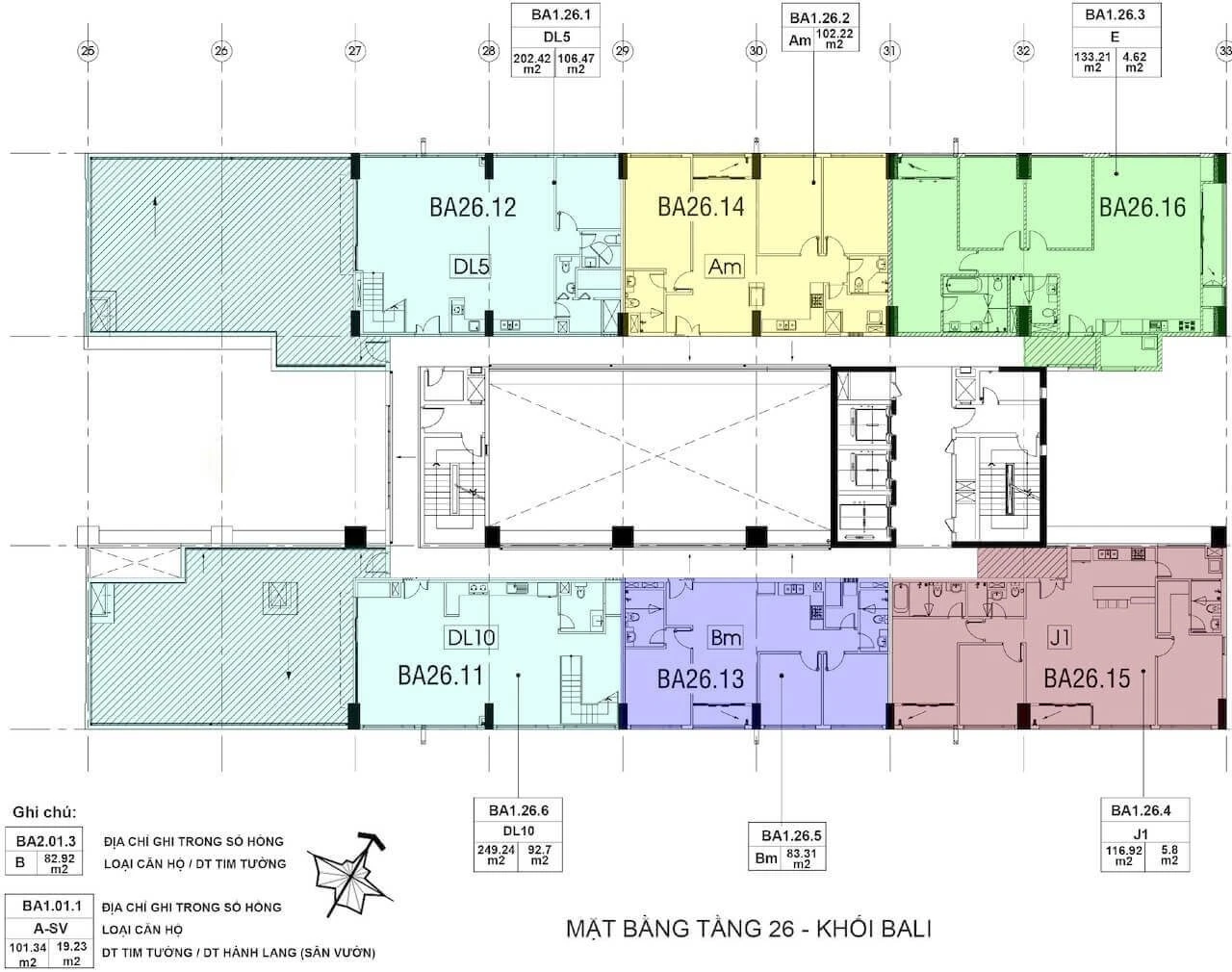 Sơ đồ phân bổ căn hộ tầng 26 tháp Bali New City Thủ Thiêm