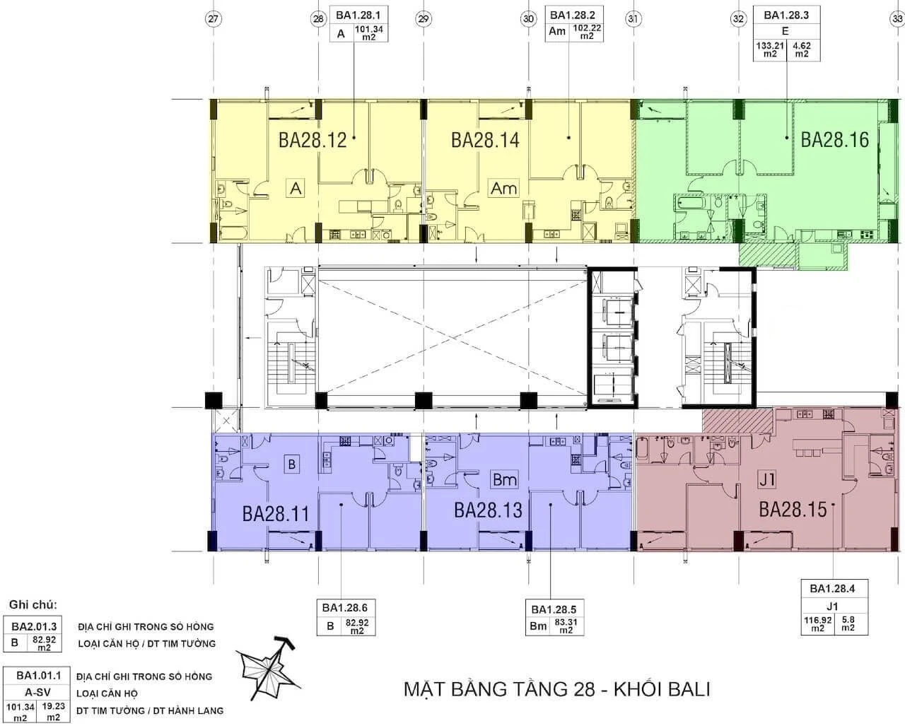 Chi tiết mặt bằng tầng 28 tháp Bali dự án New City Thủ Thiêm