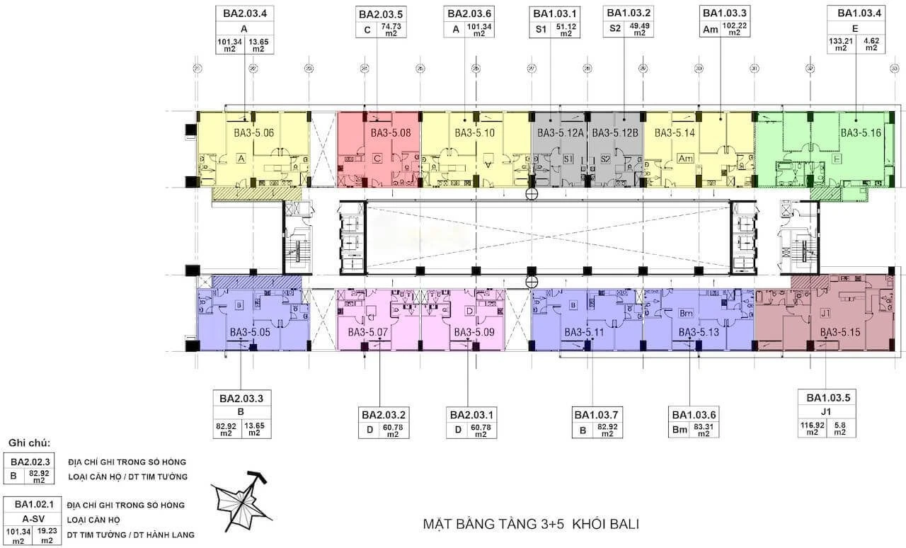 Sơ đồ mặt bằng tầng điển hình 3 và 5 tháp Bali dự án New City Thủ Thiêm