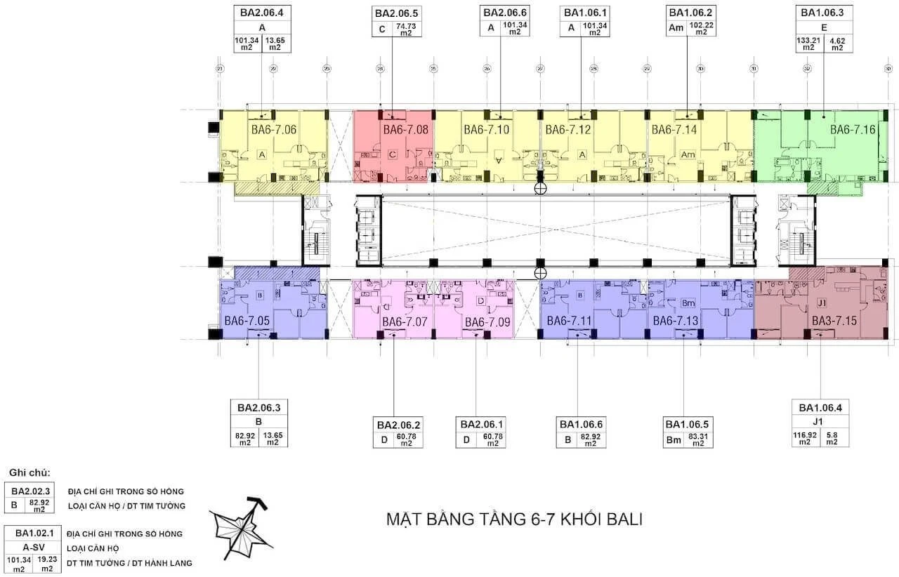 Chi tiết mặt bằng tầng 6 và 7 tháp Bali dự án New City Thủ Thiêm