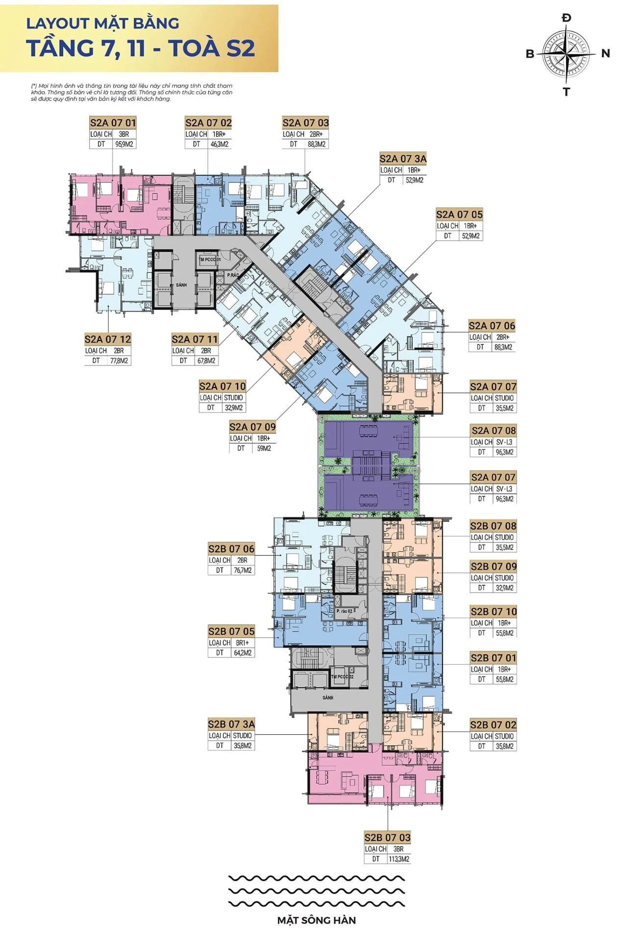 Bản vẽ layout mặt bằng tầng 7, 11 tòa S2 dự án Sun Symphony Residence
