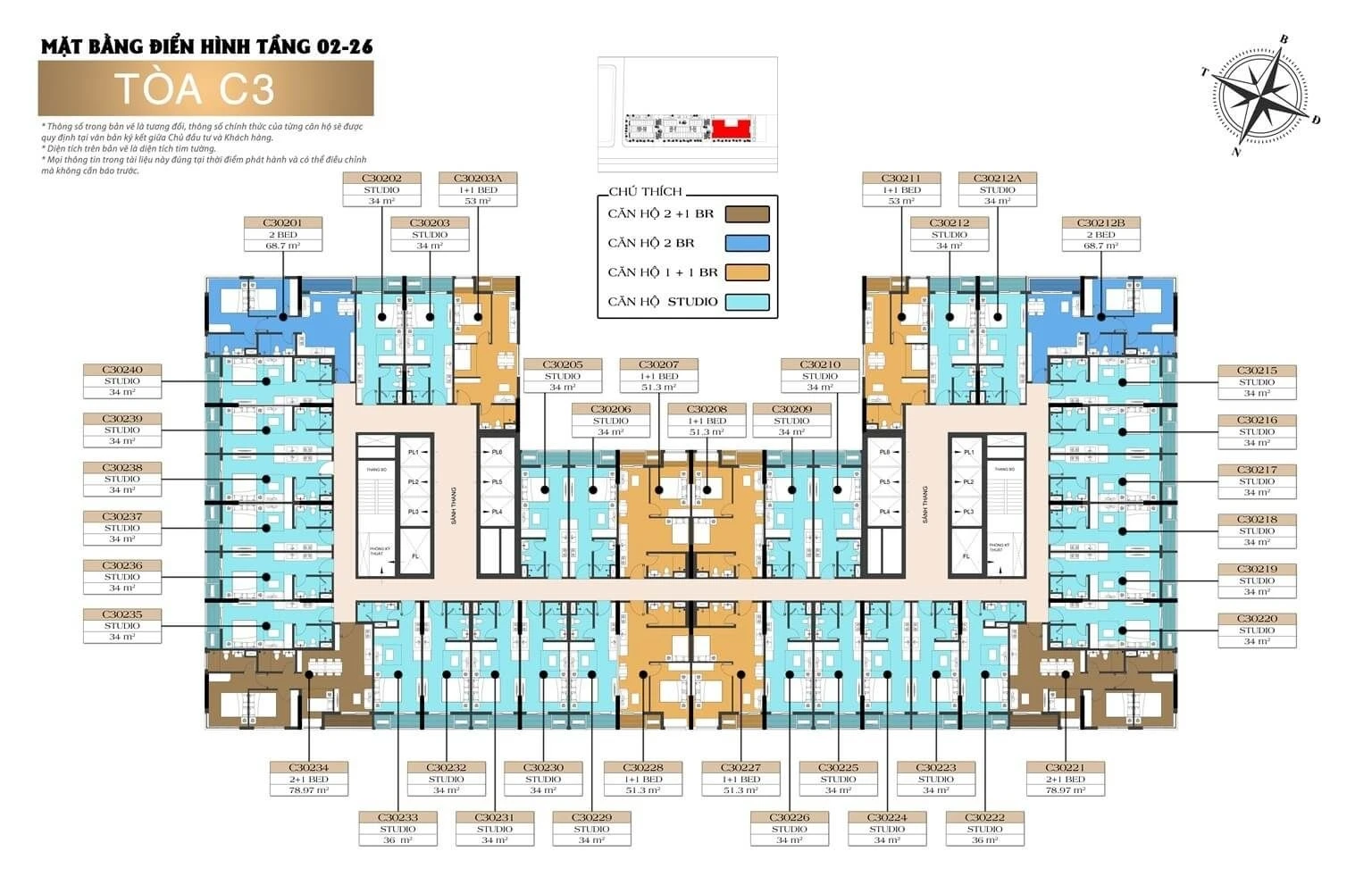 Bản vẽ mặt bằng tầng điển hình từ tầng 2 đến tầng 26 của tháp C3 dự án Sun Elite City